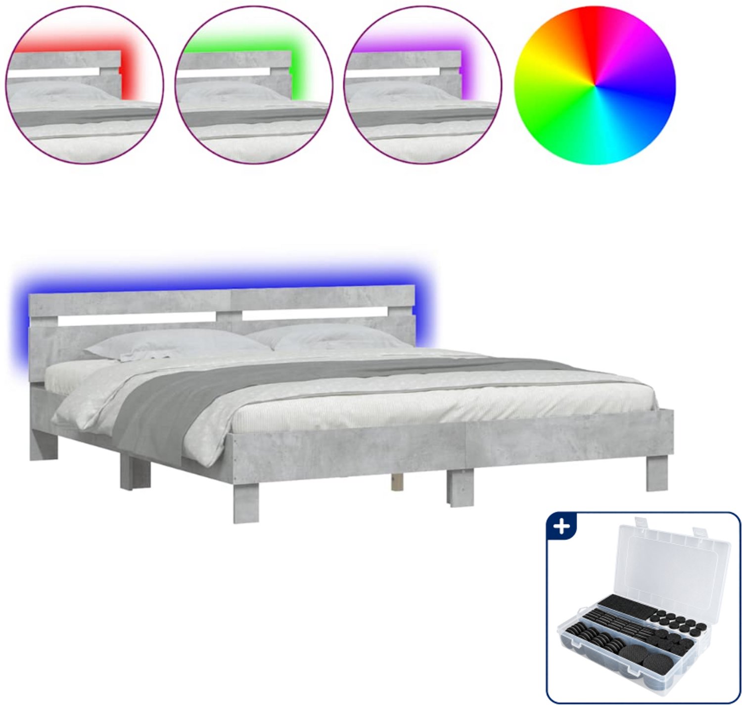 vidaXL bedframe met LED Queensize - 160 x 200 cm - betongrijs - Inclusief antikrasvilt 177-delig Bruin