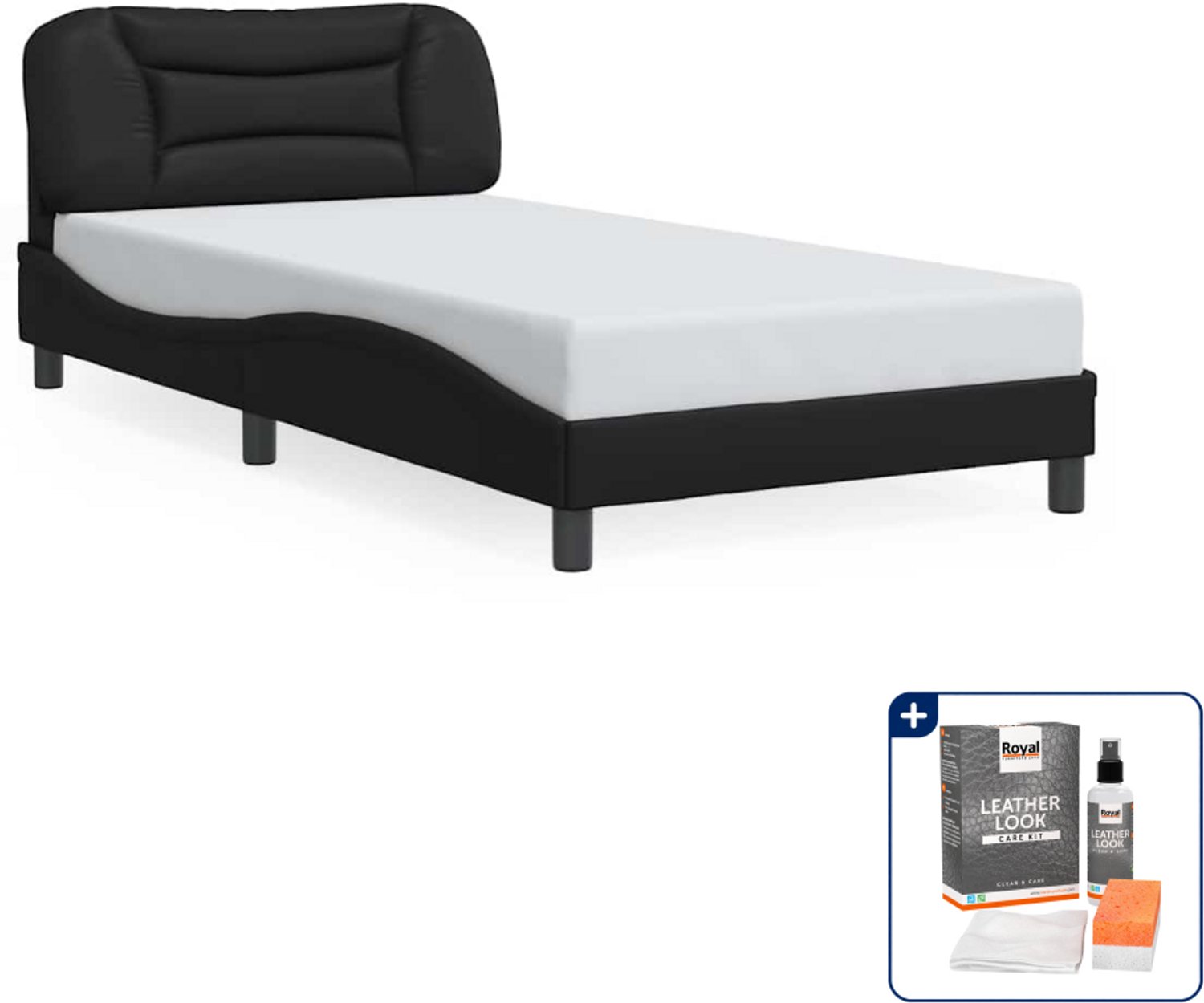 vidaXL bedframe Hvar - 100 x 200 cm - kunstleer - zwart - Inclusief onderhoudsset voor kunstleer 150 ml
