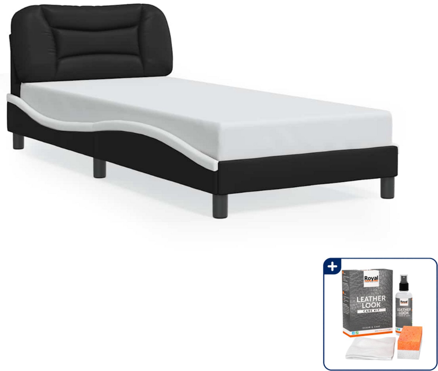 vidaXL bedframe Hvar - 90 x 200 cm - kunstleer - zwart en wit - Inclusief onderhoudsset voor kunstleer 150 ml