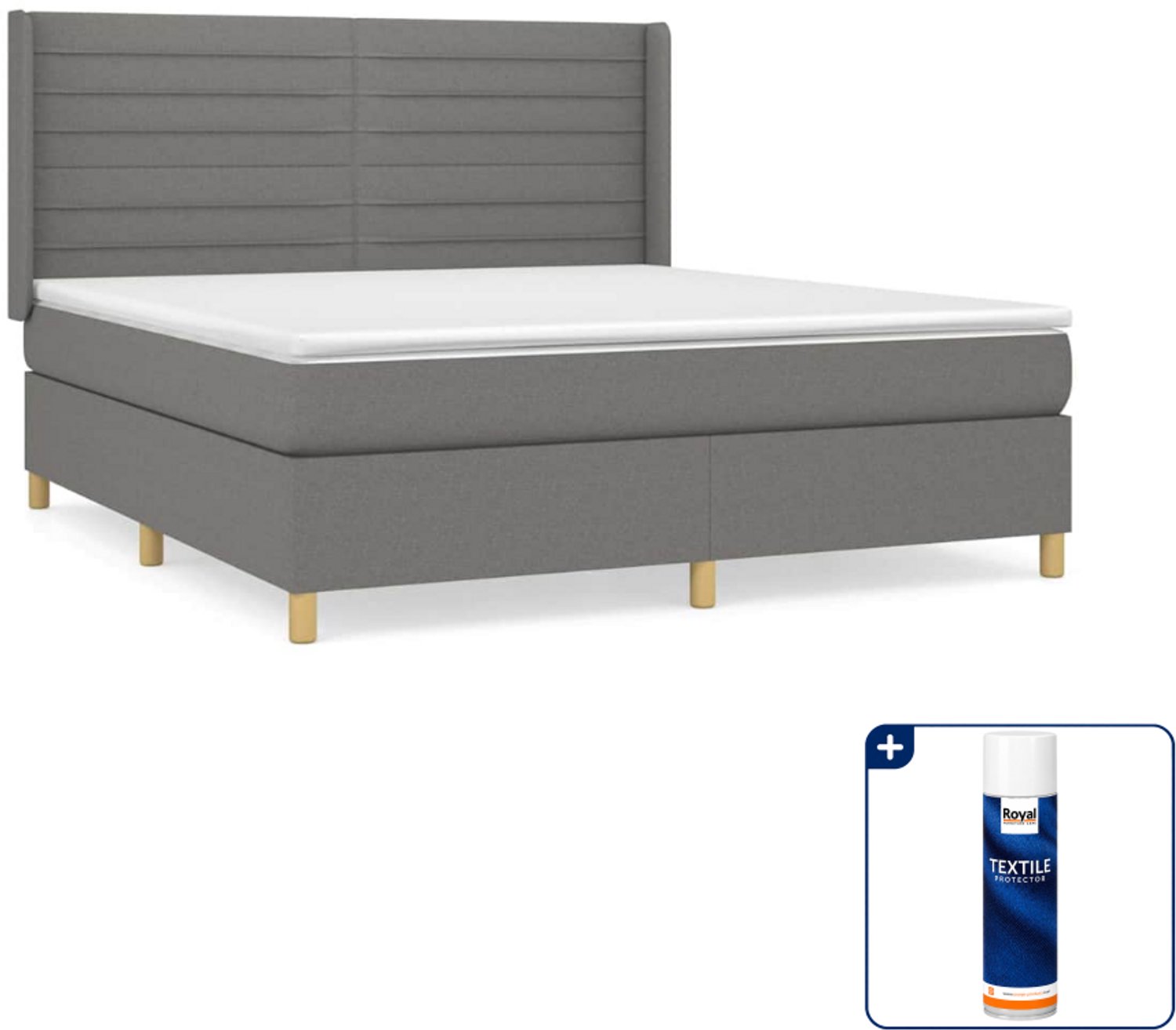 vidaXL boxspring Queensize - 160 x 200 cm - donkergrijs - Inclusief textielbeschermer 500 ml