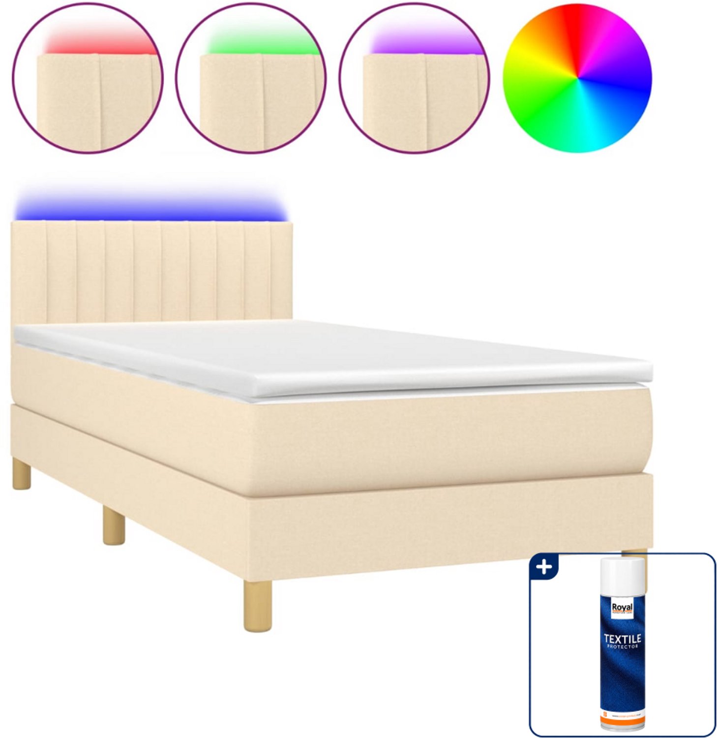 vidaXL boxspring met matras en led - 100 x 200 cm - crèmekleurig - Inclusief textielbeschermer 500 ml