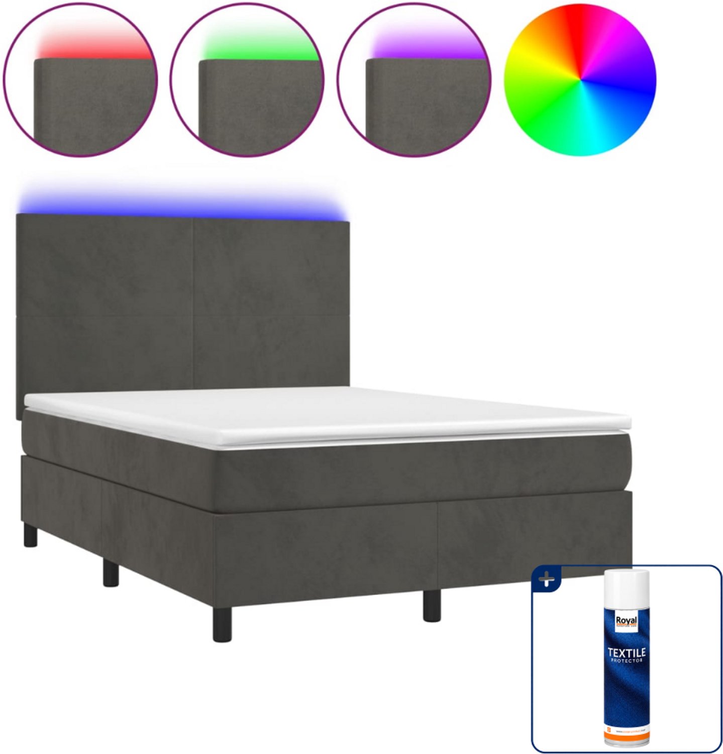 vidaXL Boxspring Small double - 140 x 200 cm - fluweel - donkergrijs - Inclusief textielbeschermer 500 ml