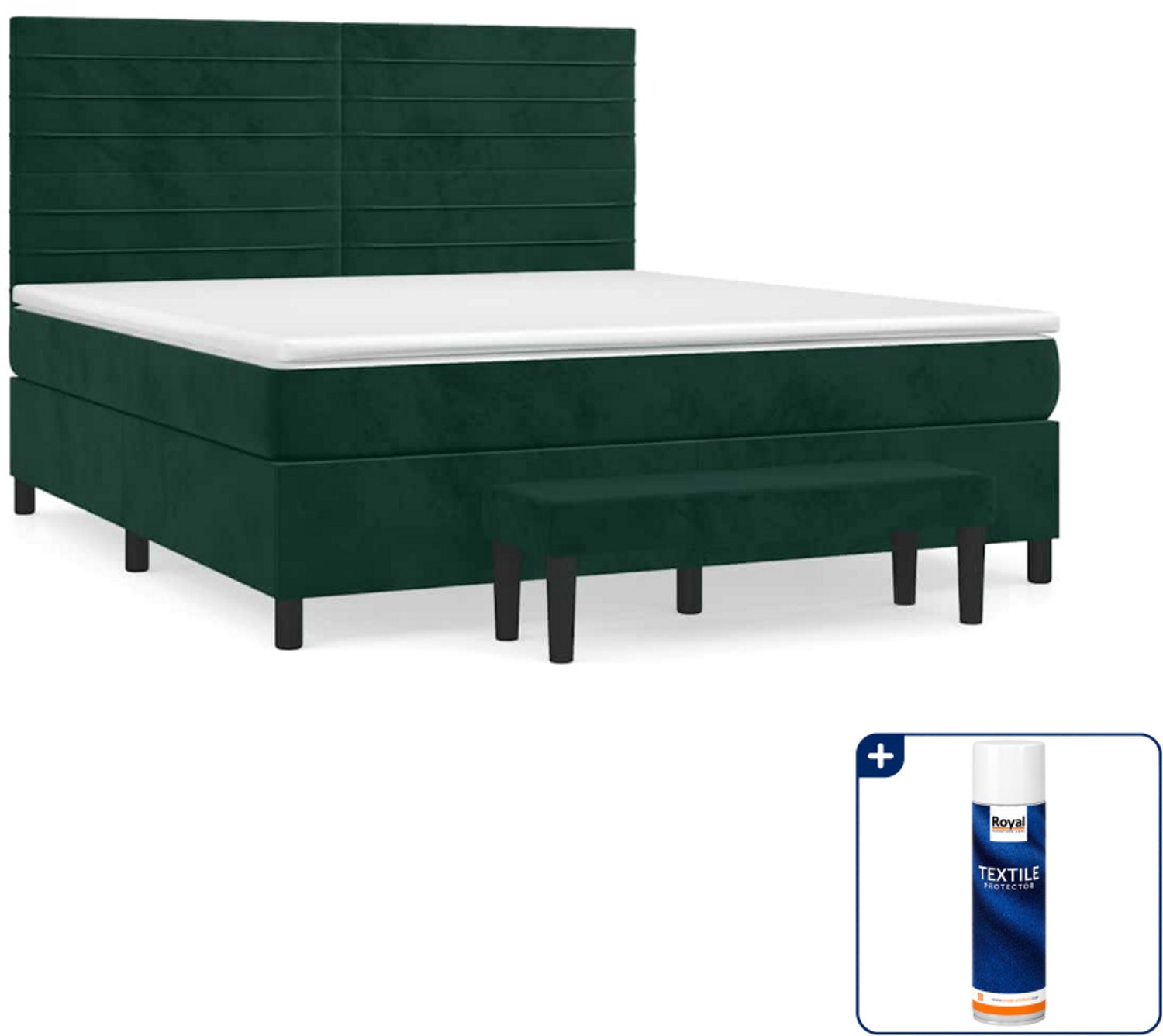 vidaXL Queensize boxspring met matras en bankje - fluweel - donkergroen - Inclusief textielbeschermer 500 ml