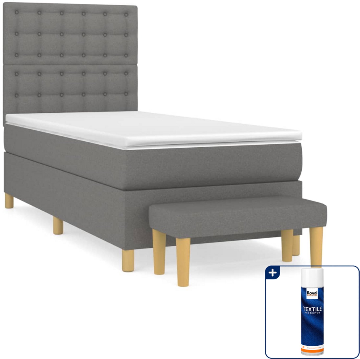 vidaXL boxspring met matras en bankje - 100 x 200 cm - donkergrijs - Inclusief textielbeschermer 500 ml