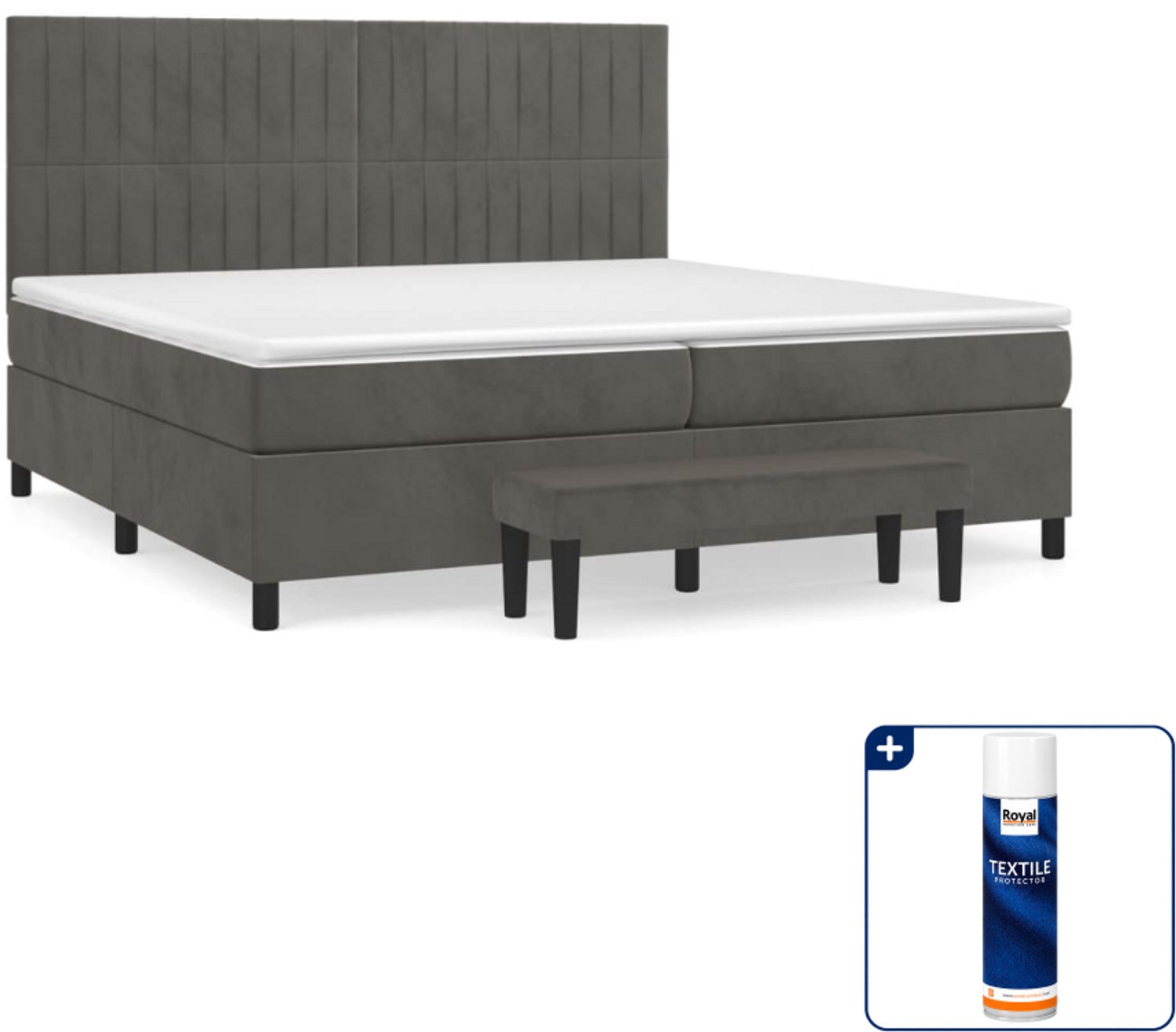 vidaXL Boxspring met matras en bankje - Super kingsize - donkergrijs - Inclusief textielbeschermer 500 ml