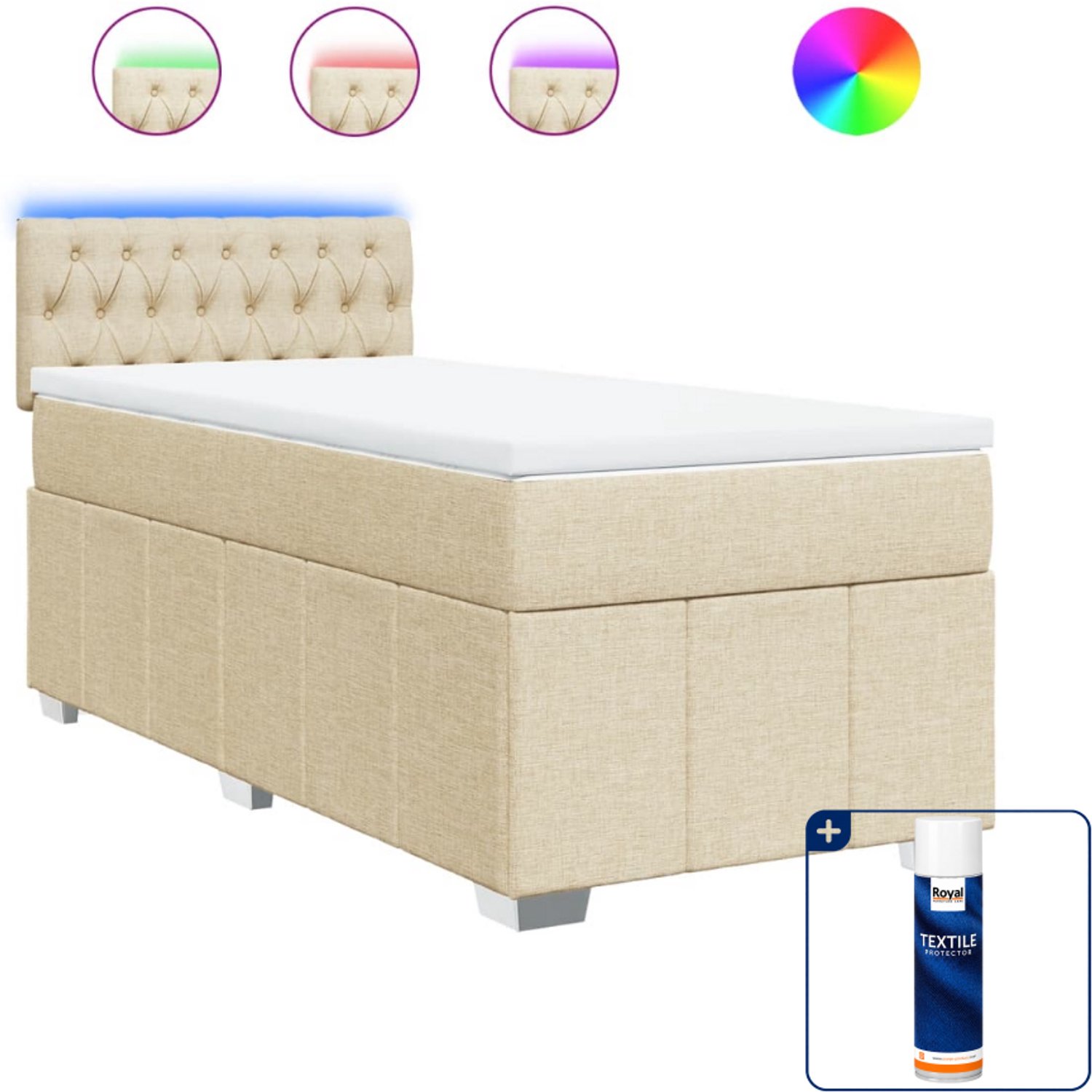 vidaXL boxspring met matras - 90 x 200 cm - stof - crèmekleurig - Inclusief textielbeschermer 500 ml