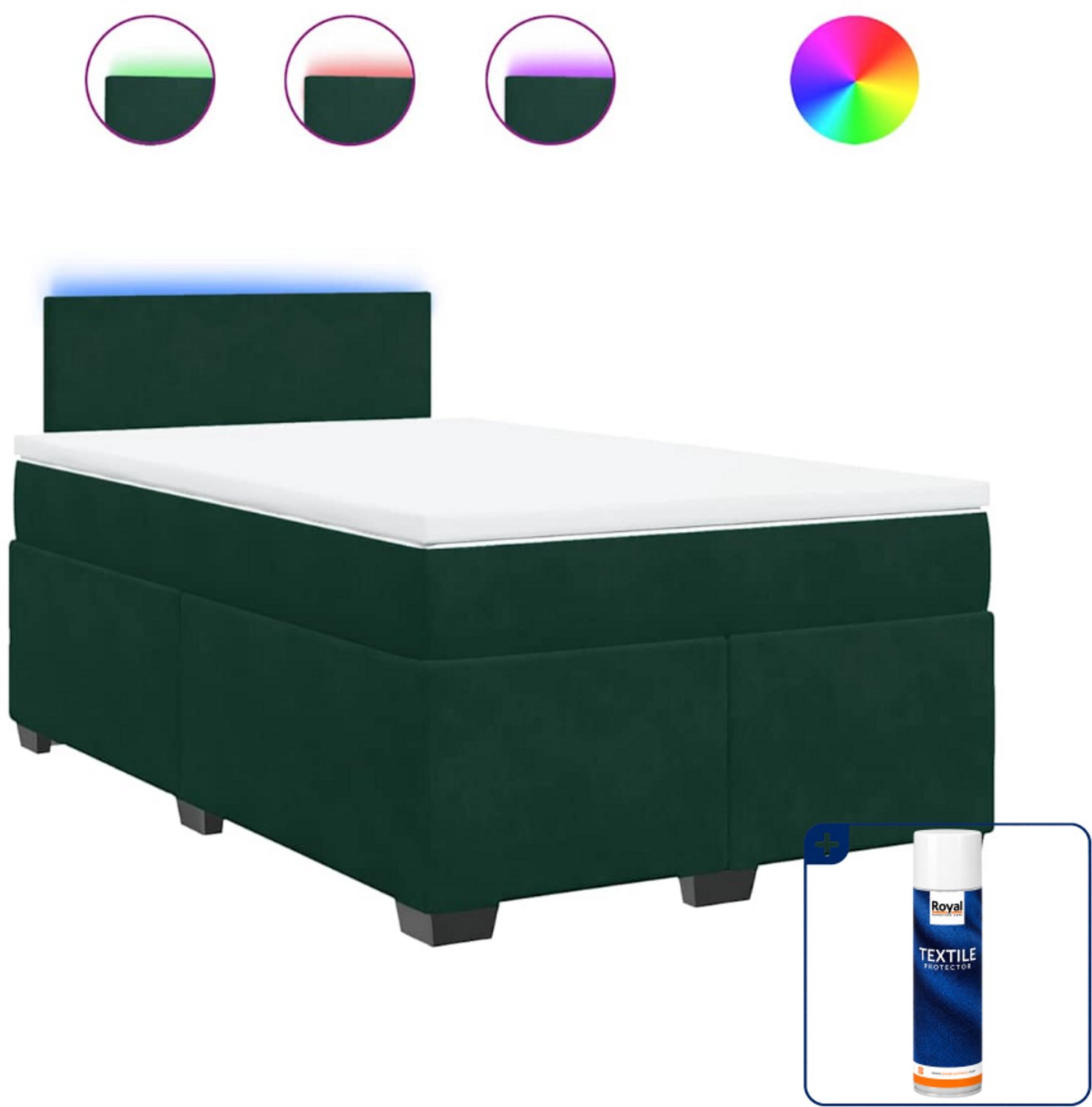 vidaXL boxspring met matras - 120 x 200 cm - fluweel - donkergroen - Inclusief textielbeschermer 500 ml