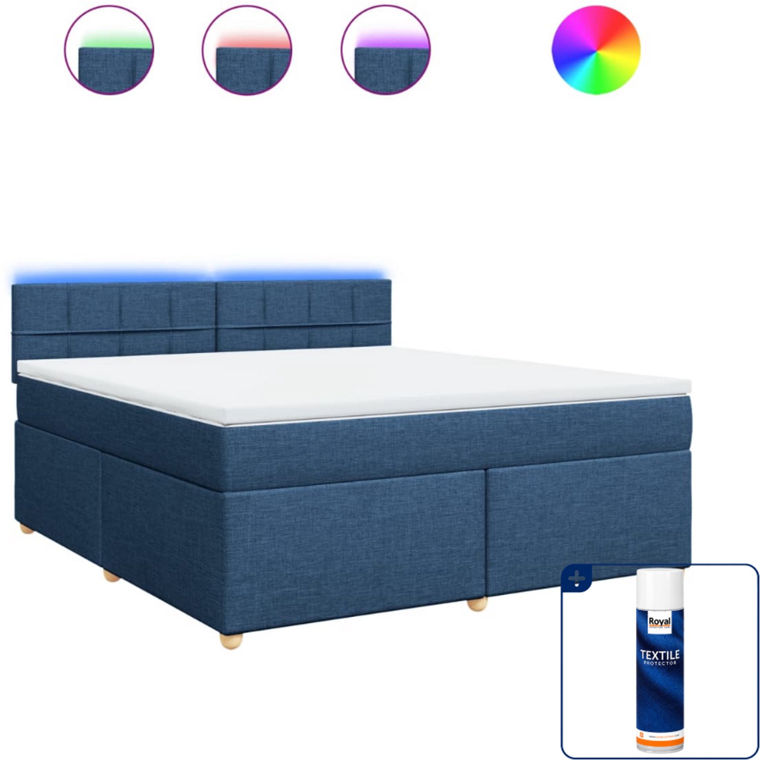 vidaXL boxspring Kingsize - 180 x 200 cm - blauw - Inclusief textielbeschermer 500 ml