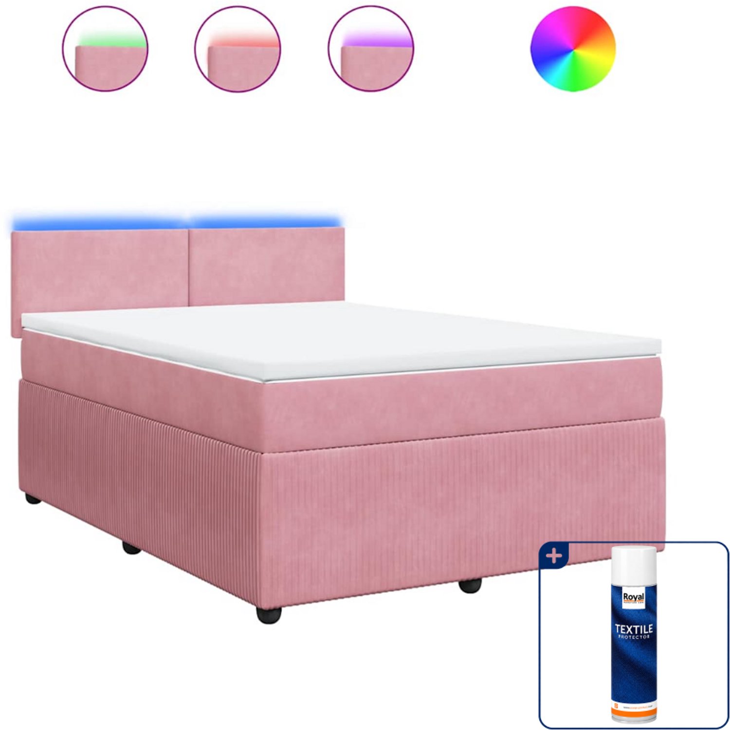 vidaXL boxspring met matras - Queensize - 160 x 200 cm - roze - Inclusief textielbeschermer 500 ml