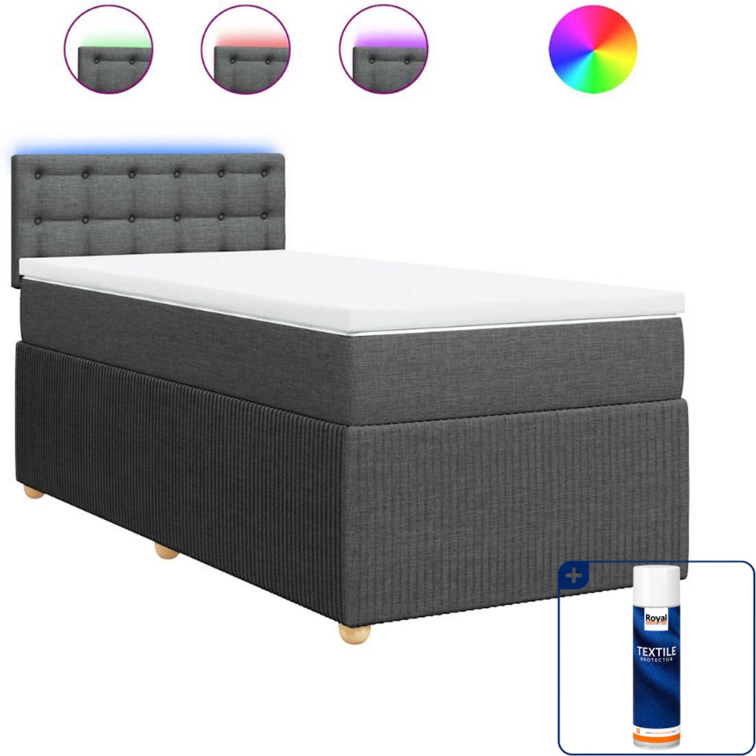 vidaXL boxspring met matras - 80 x 200 cm - stof - donkergrijs - Inclusief textielbeschermer 500 ml