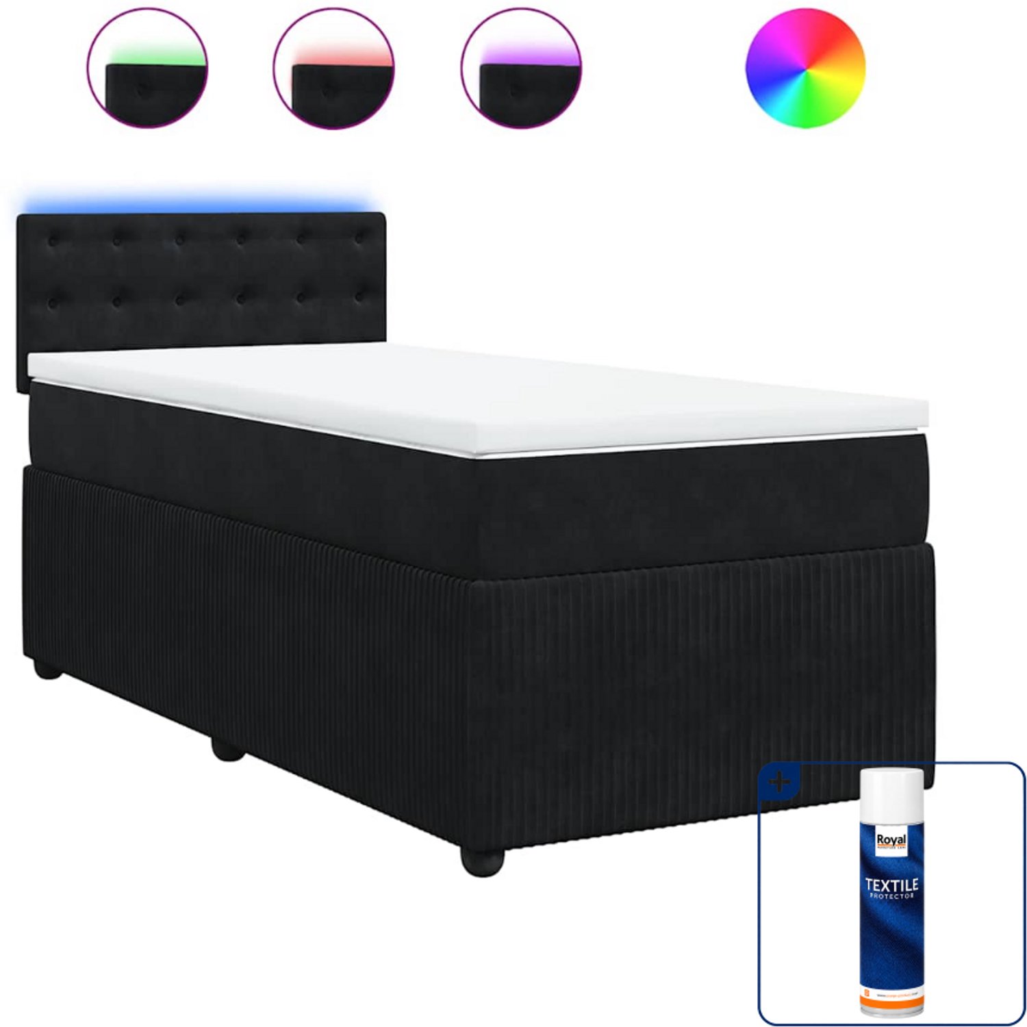 vidaXL boxspring met matras 90 x 190 cm - fluweel - zwart - Inclusief textielbeschermer 500 ml