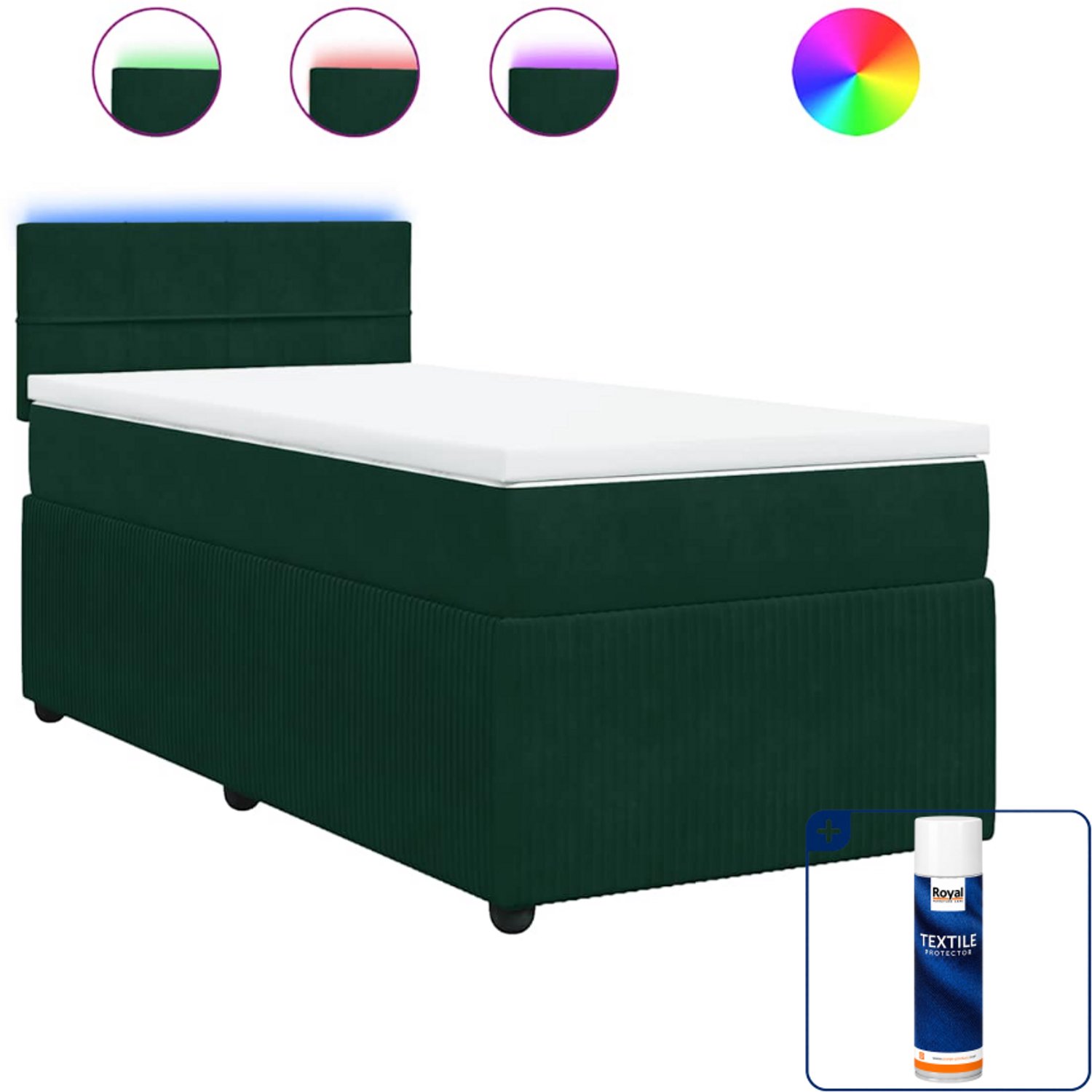vidaXL boxspring met matras 80 x 200 cm - fluweel - donkergroen - Inclusief textielbeschermer 500 ml