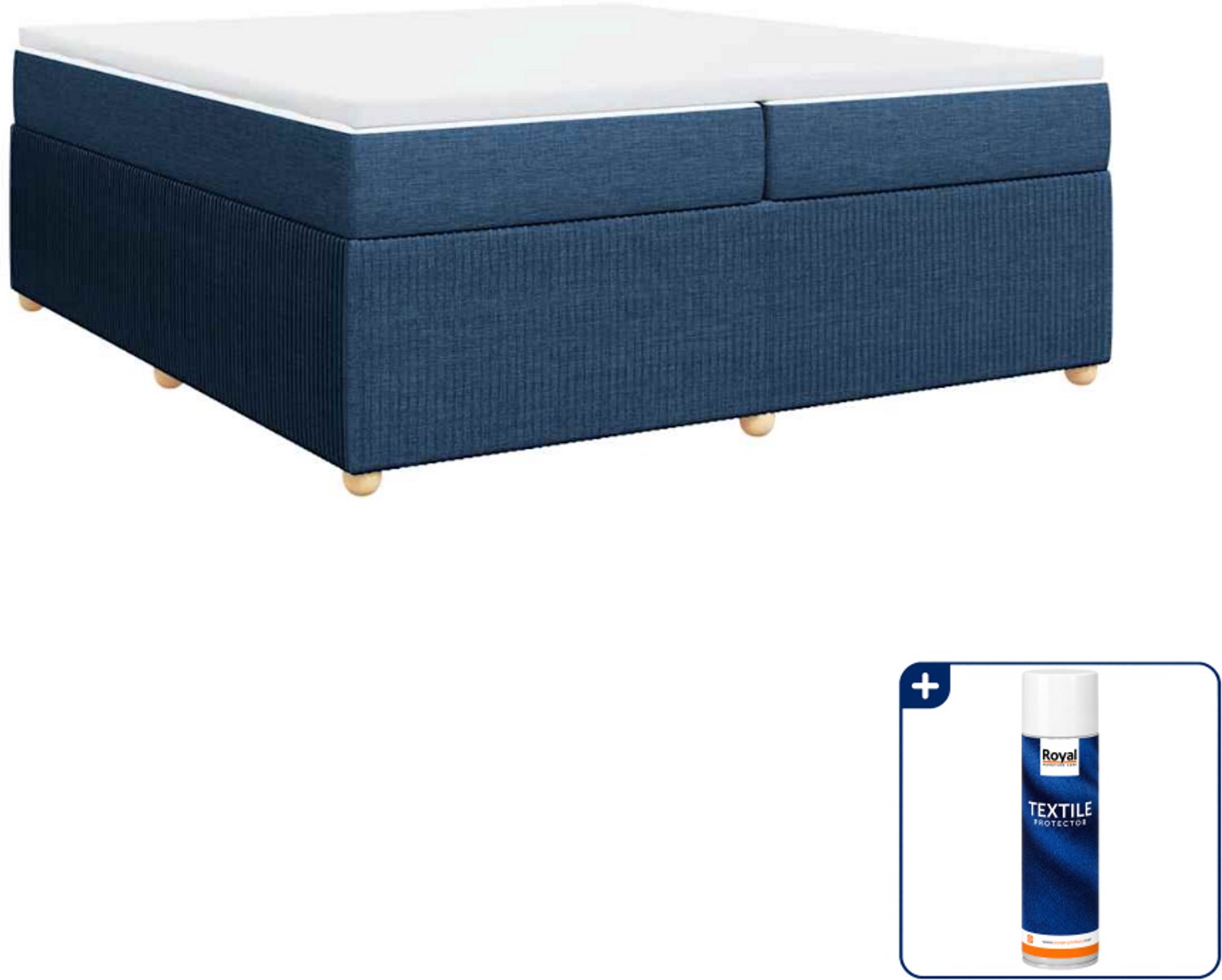 vidaXL boxspring met matras 200 x 200 cm - blauw - Inclusief textielbeschermer 500 ml