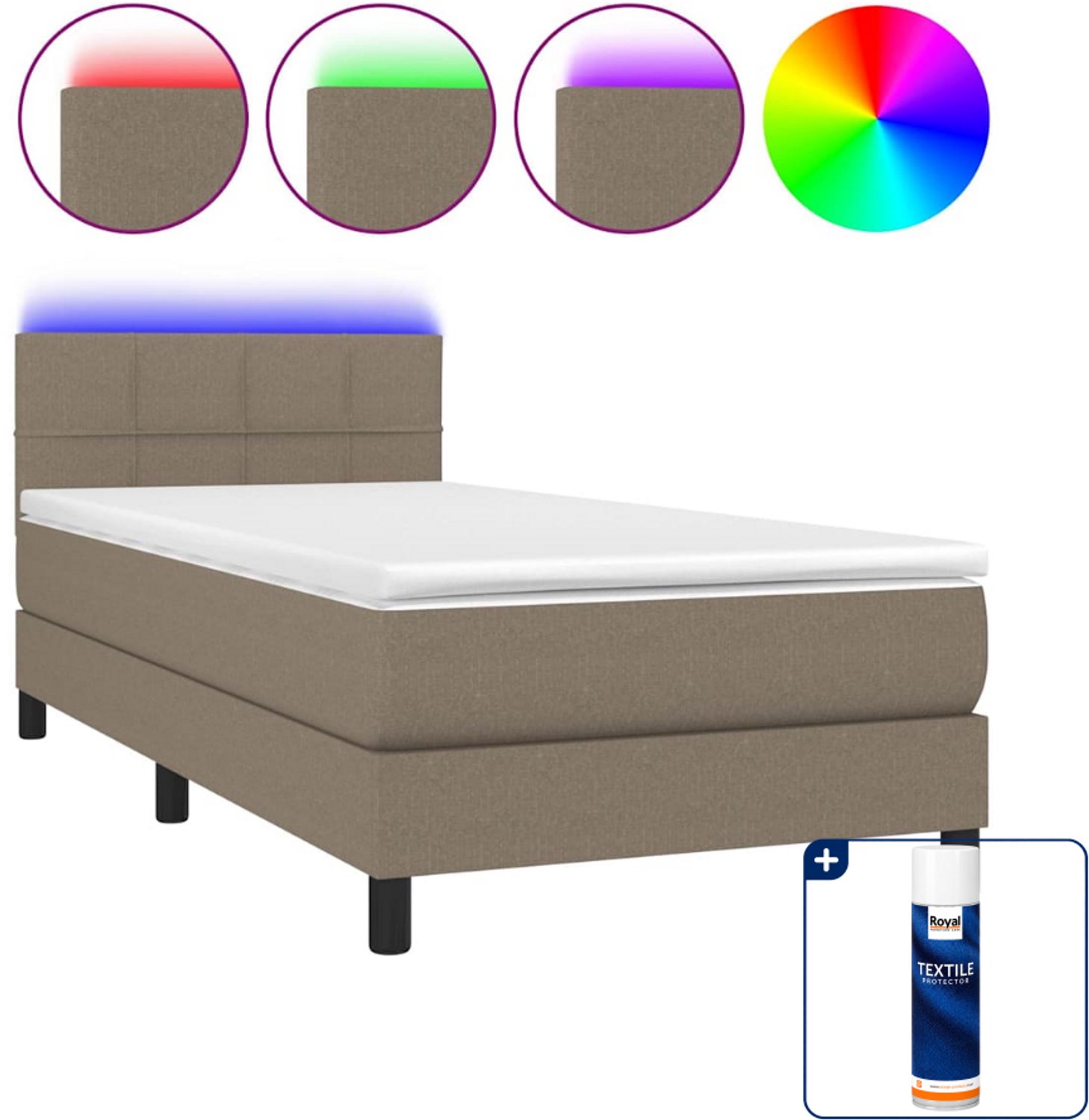 vidaXL boxspring met matras en led - 90 x 200 cm - taupe - Inclusief textielbeschermer 500 ml