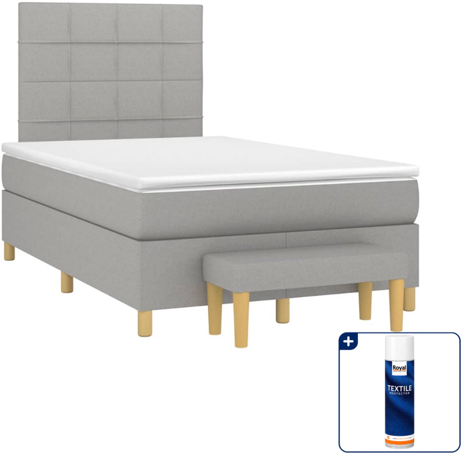 vidaXL boxspring met matras en bankje - 120 x 190 cm - lichtgrijs - Inclusief textielbeschermer 500 ml