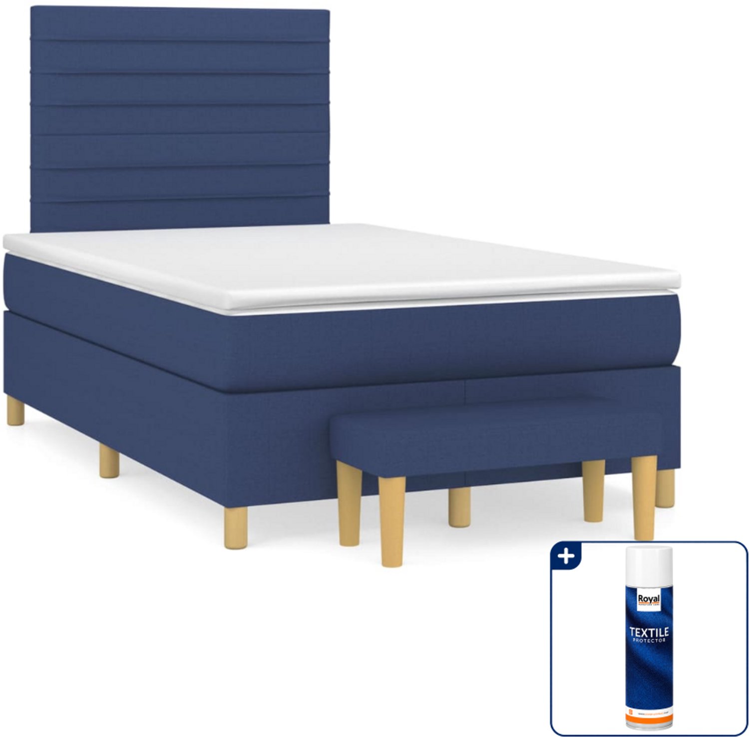 vidaXL boxspring met matras en bankje - 120 x 200 cm - blauw - Inclusief textielbeschermer 500 ml