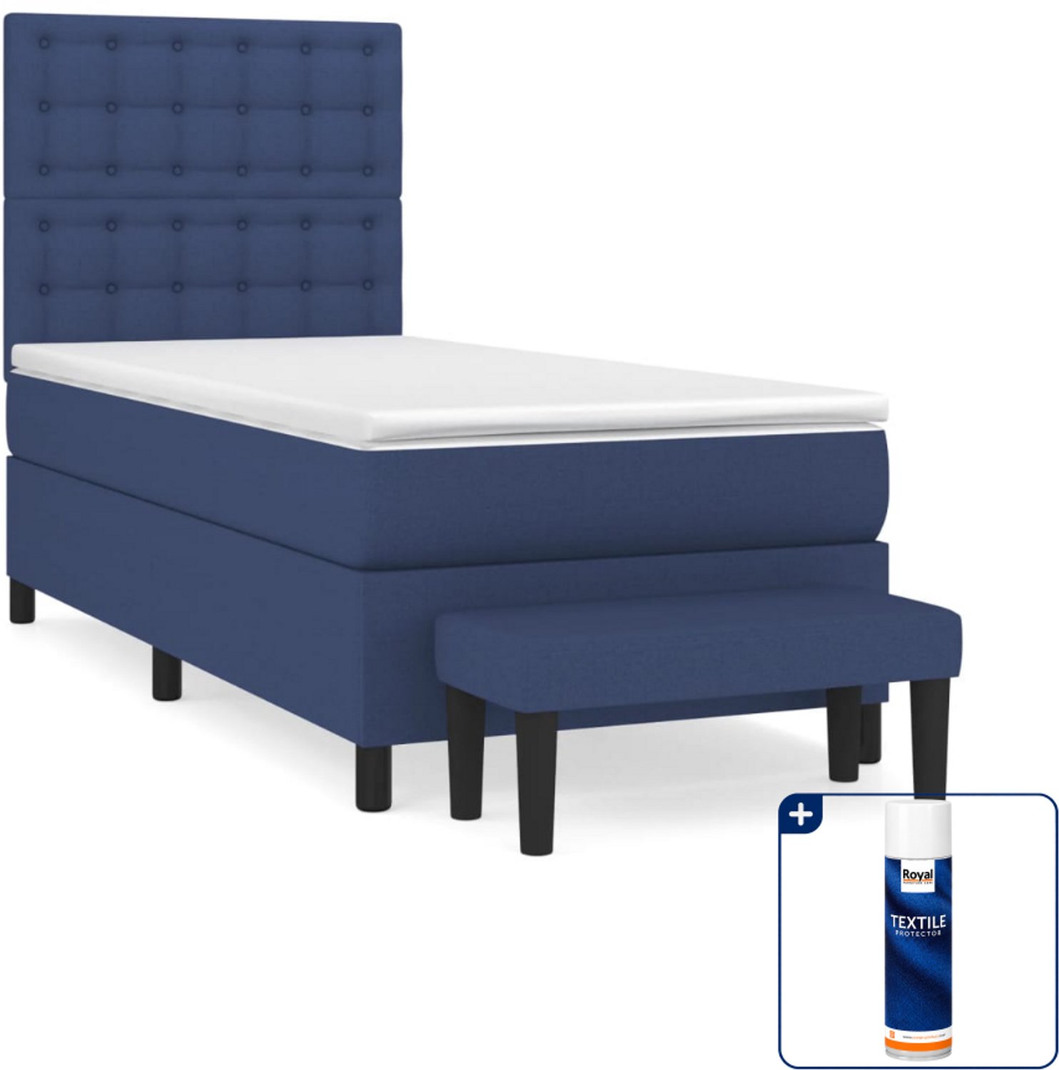 vidaXL boxspring met matras en bankje - 90 x 200 cm - blauw - Inclusief textielbeschermer 500 ml