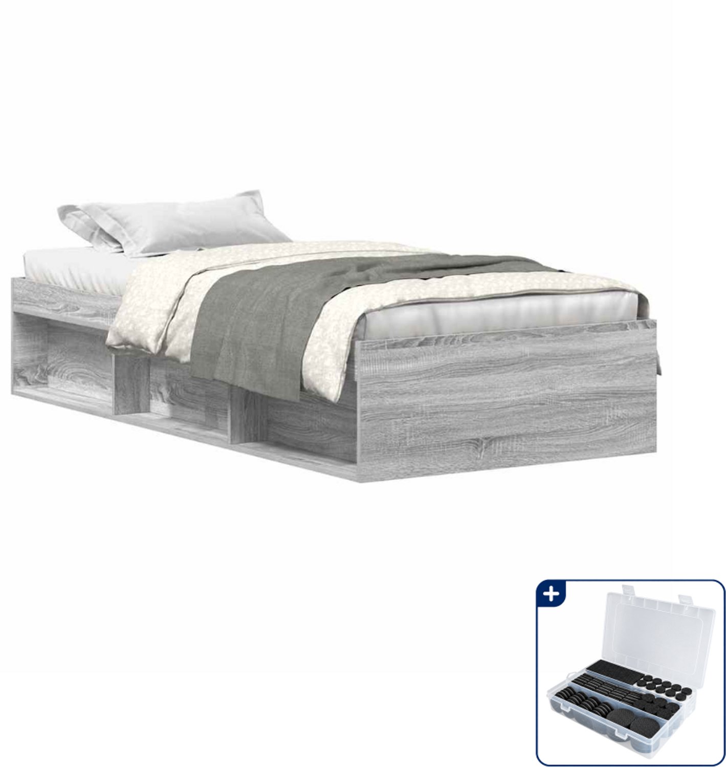 vidaXL bedframe 90 x 200 cm - bewerkt hout - grijs sonoma eiken - Inclusief antikrasvilt 177-delig Bruin