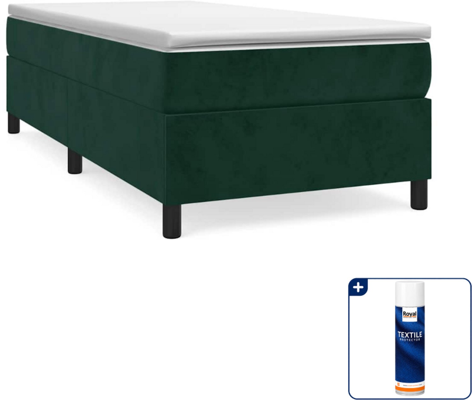 vidaXL boxspring met matras 90 x 200 cm - fluweel - donkergroen - Inclusief textielbeschermer 500 ml Bruin