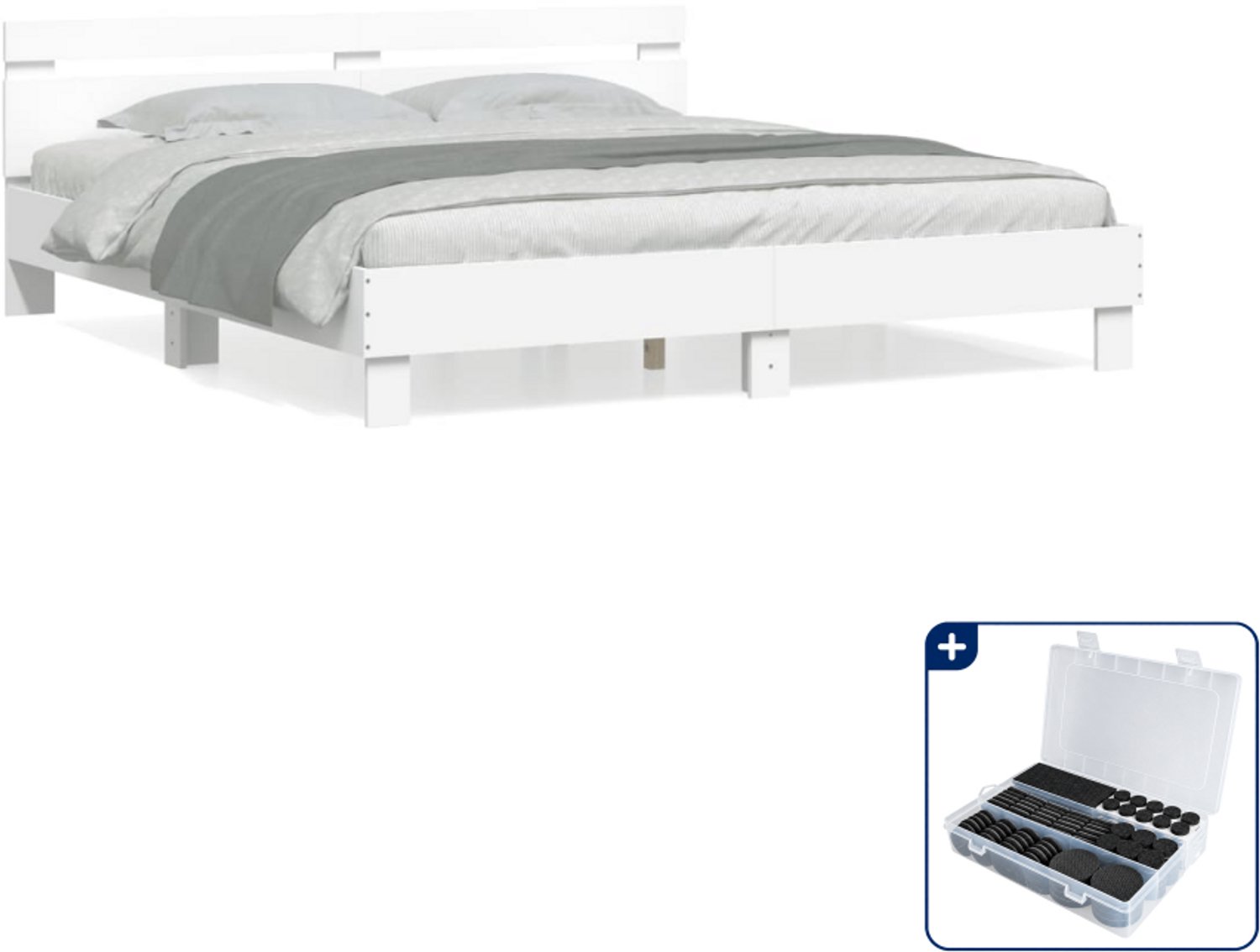 vidaXL bedframe met hoofdbord Queensize 160 x 200 cm - wit - Inclusief antikrasvilt 177-delig