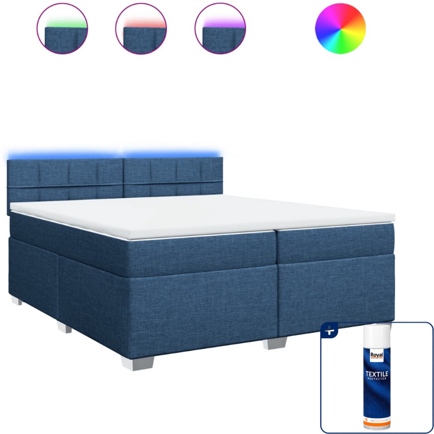 vidaXL Boxspring - 200 x 200 cm - stof - blauw - Inclusief textielbeschermer 500 ml