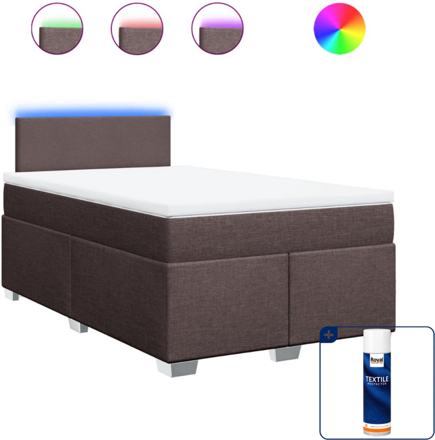vidaXL boxspring met matras 120 x 190 cm - stof - donkerbruin - Inclusief textielbeschermer 500 ml