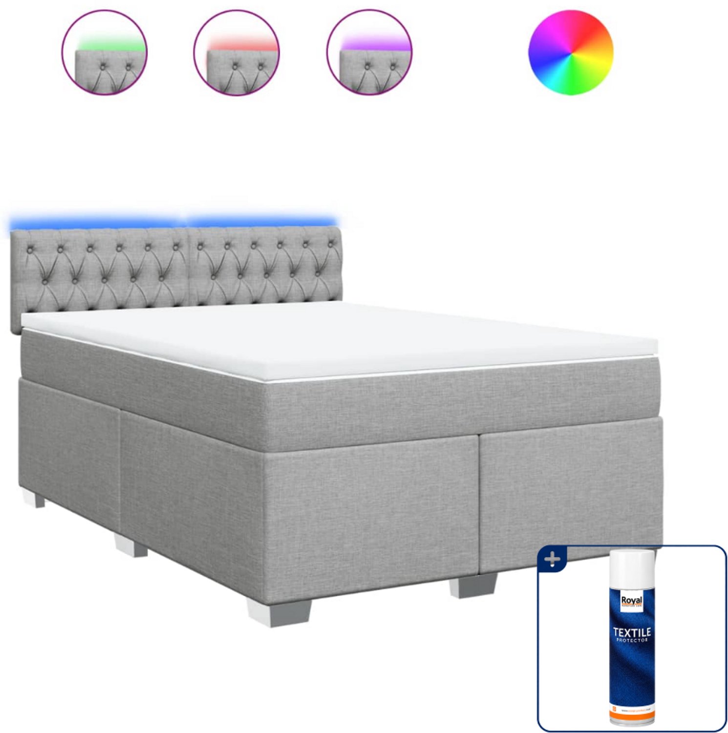 vidaXL boxspring met matras 140 x 190 cm - lichtgrijs - Inclusief textielbeschermer 500 ml