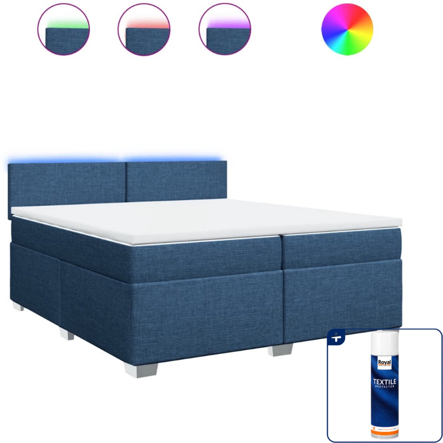 vidaXL boxspring met matras - super kingsize - 200 x 200 cm - blauw - Inclusief textielbeschermer 500 ml