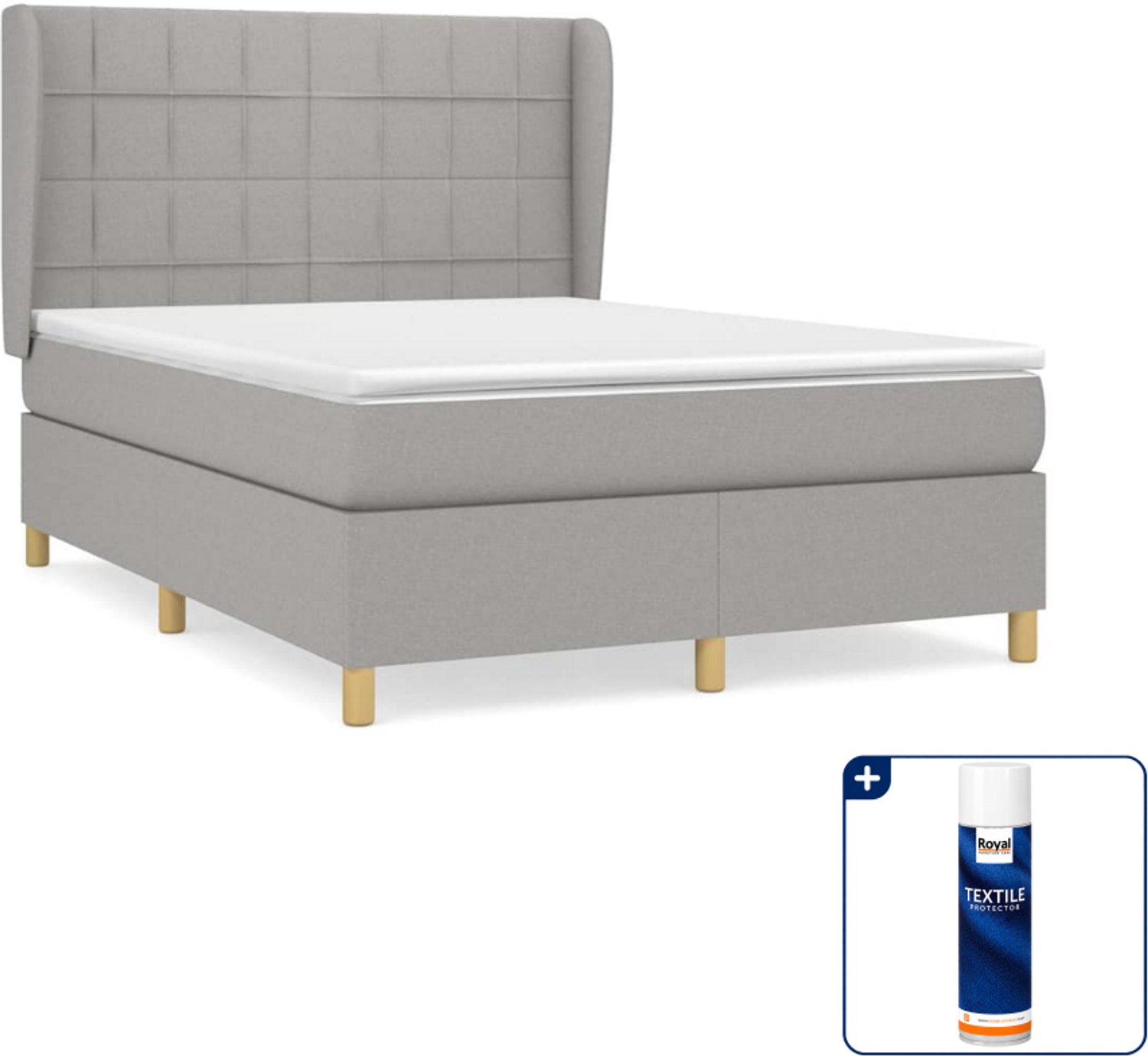 vidaXL boxspring met matras 140 x 190 cm - lichtgrijs - Inclusief textielbeschermer 500 ml