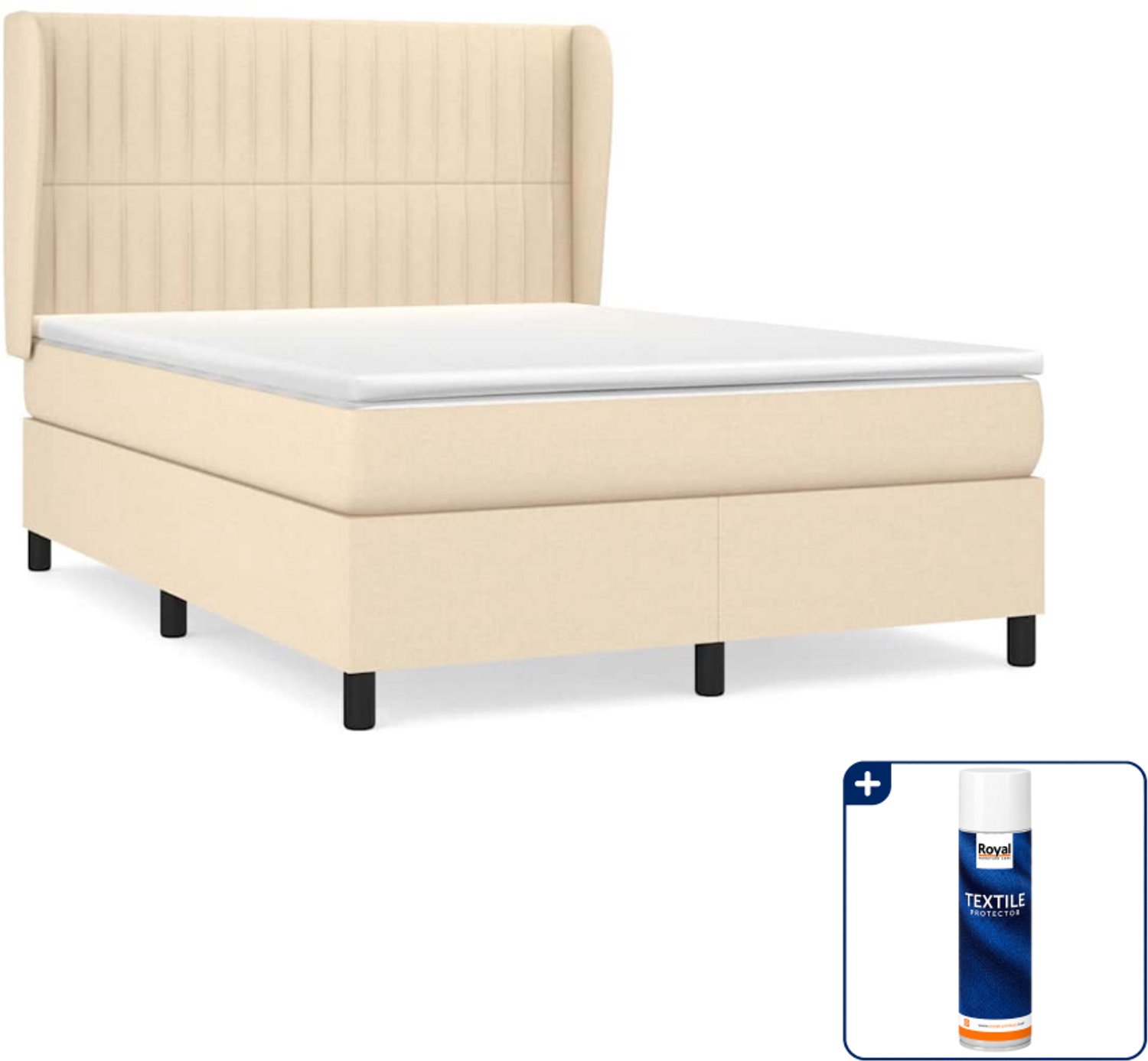vidaXL boxspring - Small double - 140 x 200 cm - crèmekleurig - Inclusief textielbeschermer 500 ml