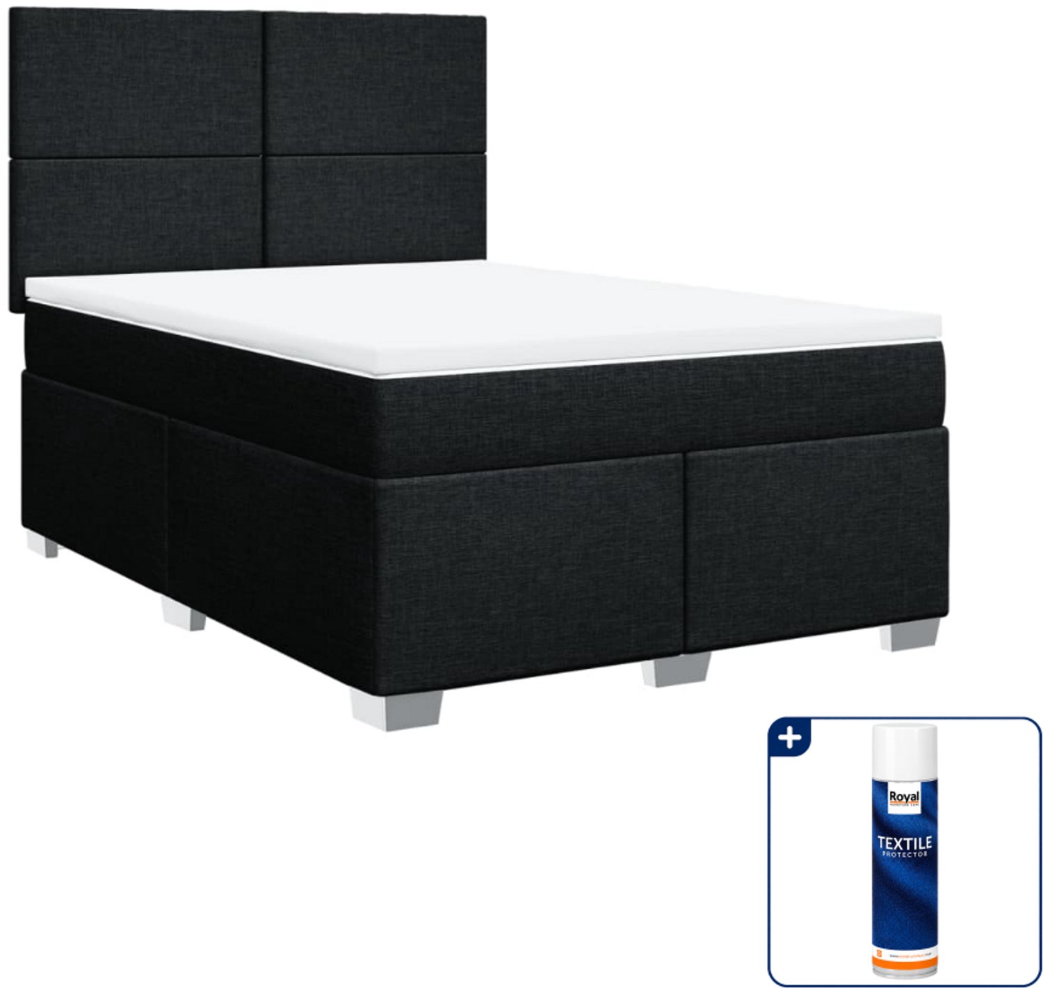 vidaXL boxspring met matras 140 x 190 cm - stof - zwart - Inclusief textielbeschermer 500 ml