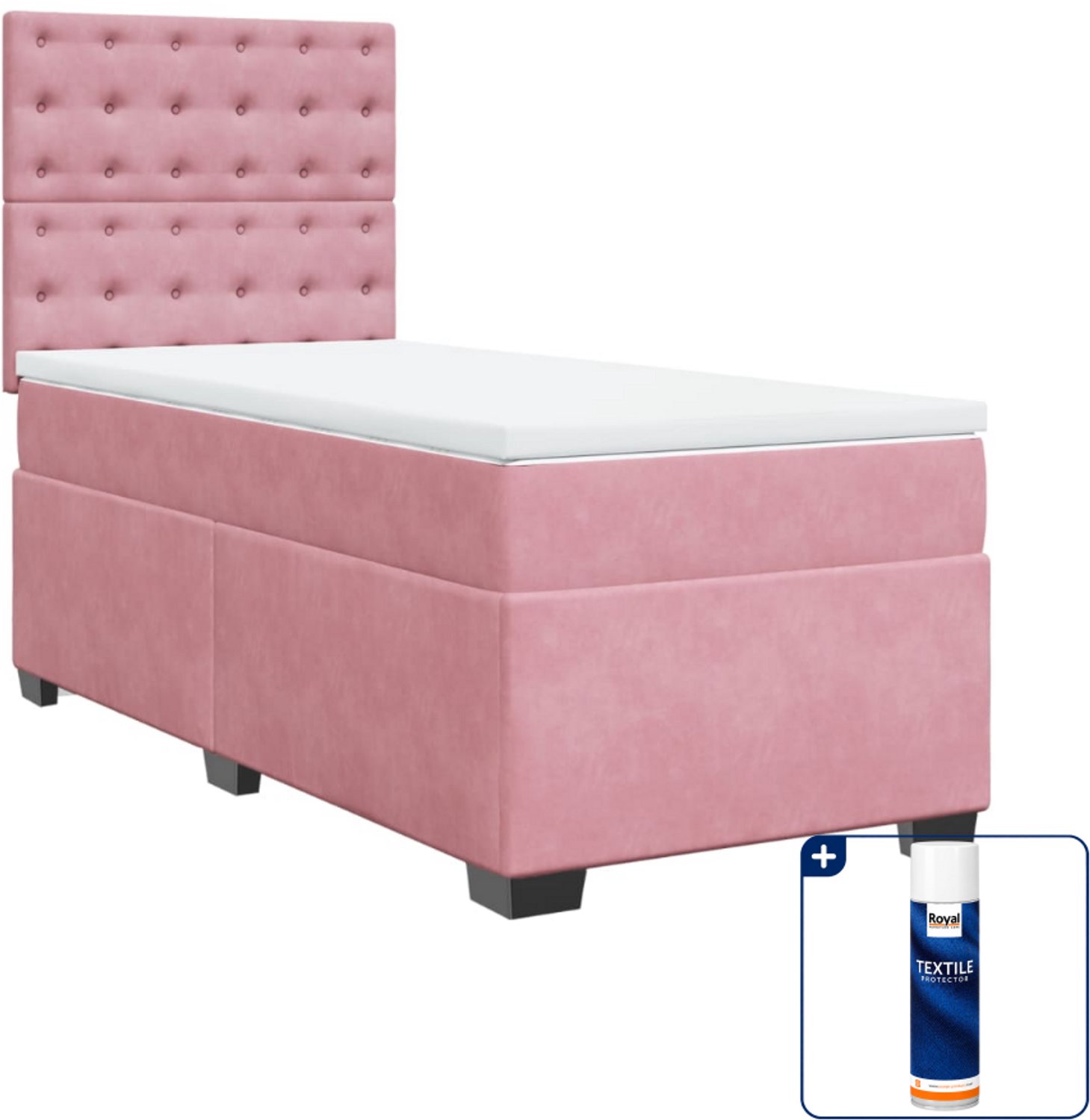 vidaXL boxspring met matras 100 x 200 cm - fluweel - roze - Inclusief textielbeschermer 500 ml