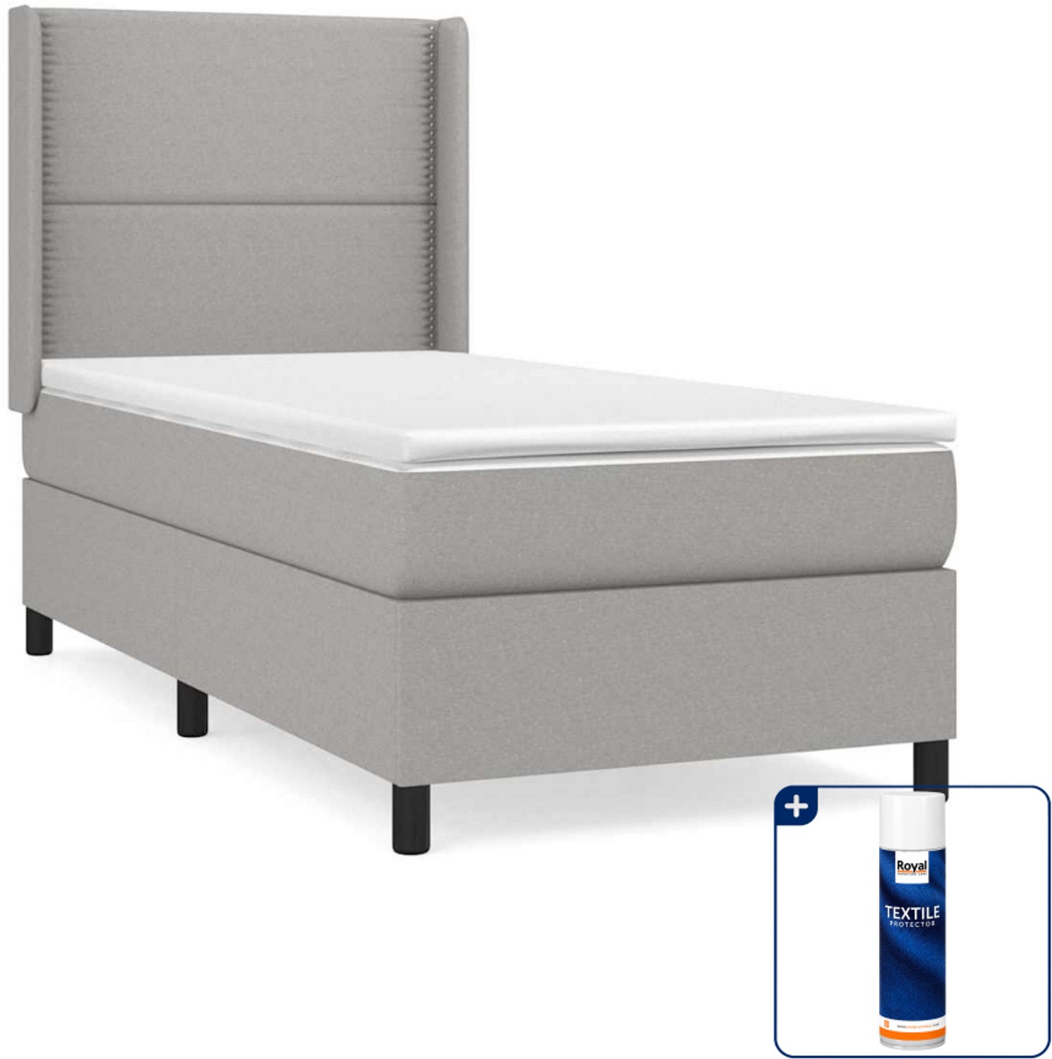 vidaXL boxspring met matras - 90 x 200 cm - stof - lichtgrijs - Inclusief textielbeschermer 500 ml
