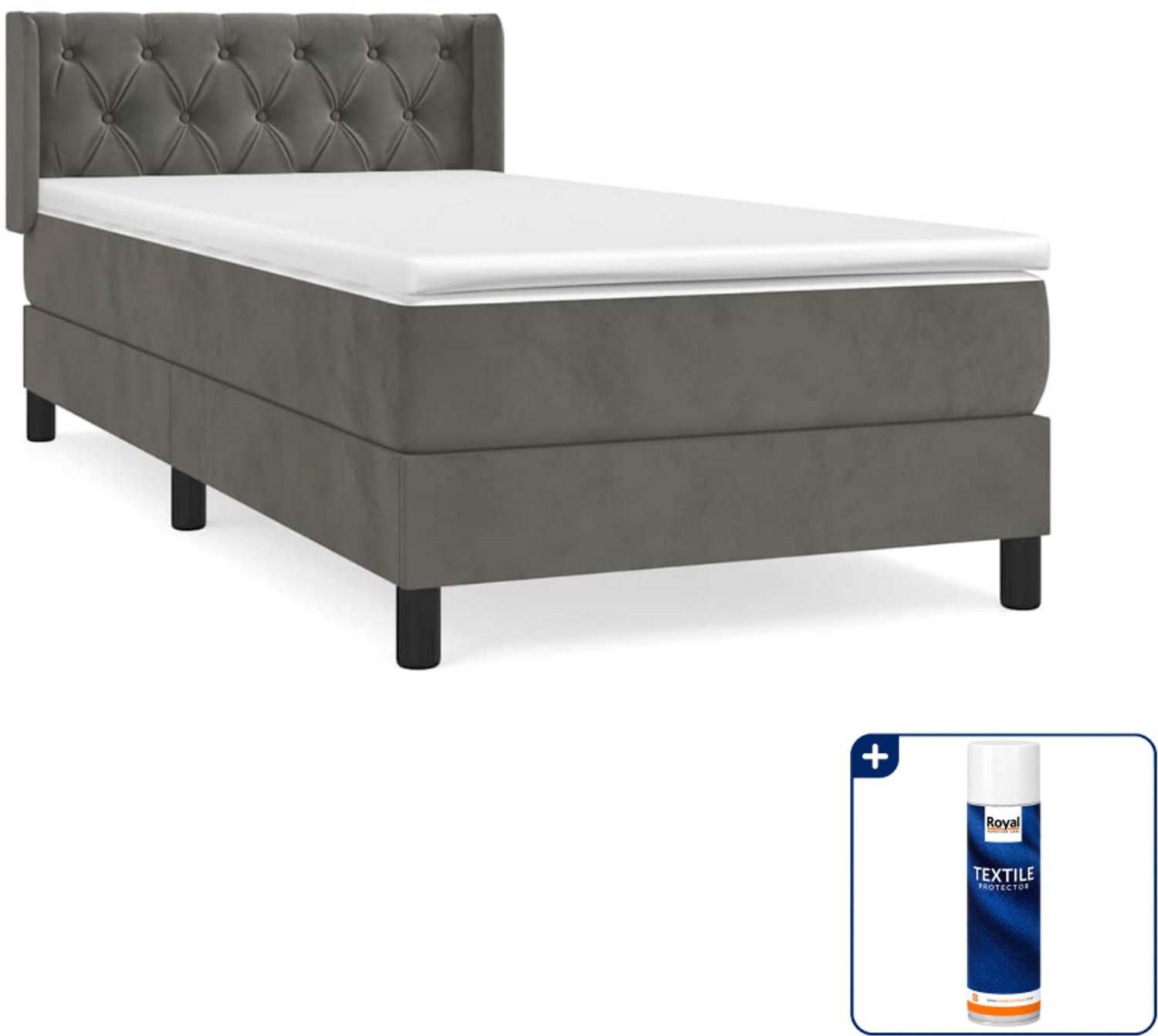 vidaXL boxspring met matras 80 x 200 cm - fluweel - donkergrijs - Inclusief textielbeschermer 500 ml