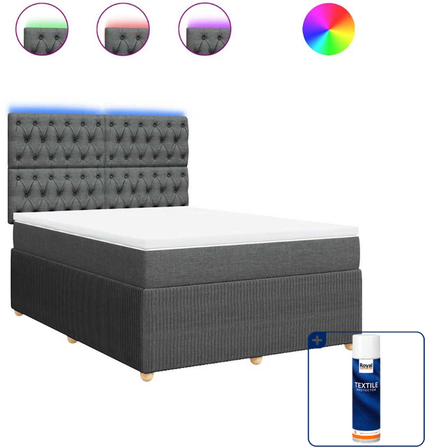 vidaXL Queensize boxspring met matras - 160 x 200 cm - donkergrijs - Inclusief textielbeschermer 500 ml
