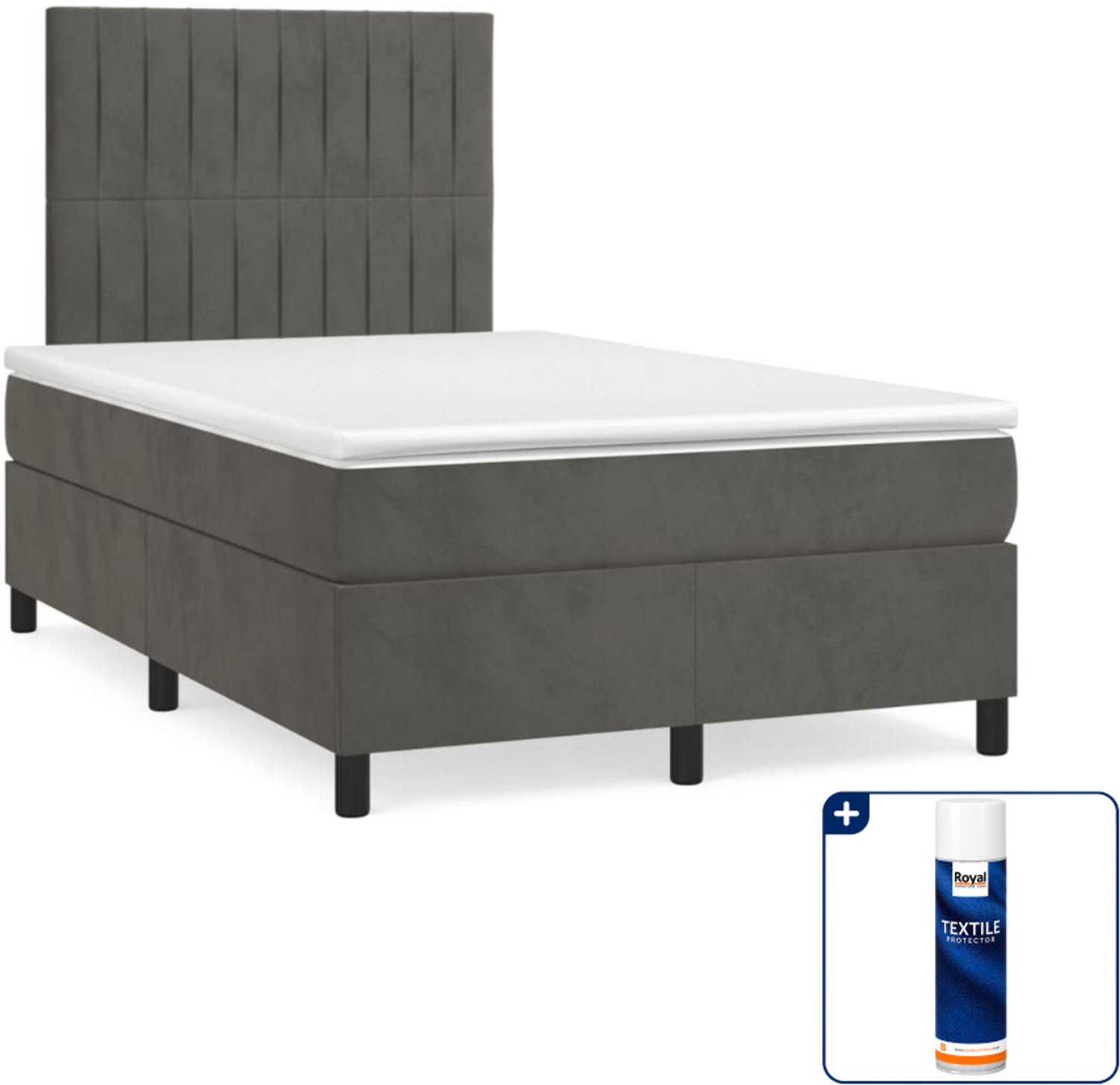 vidaXL boxspring met matras - 120 x 200 cm - fluweel - donkergrijs - Inclusief textielbeschermer 500 ml