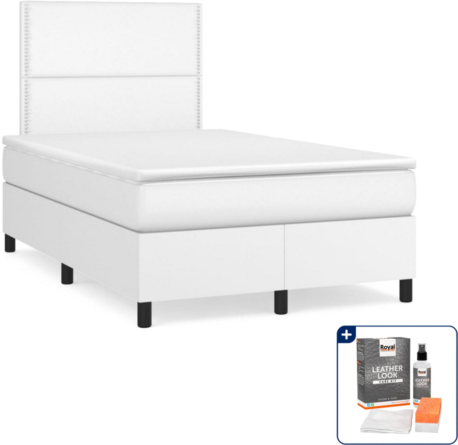 vidaXL boxspring met matras - 120 x 200 cm - kunstleer - wit - Inclusief onderhoudsset voor kunstleer 150 ml