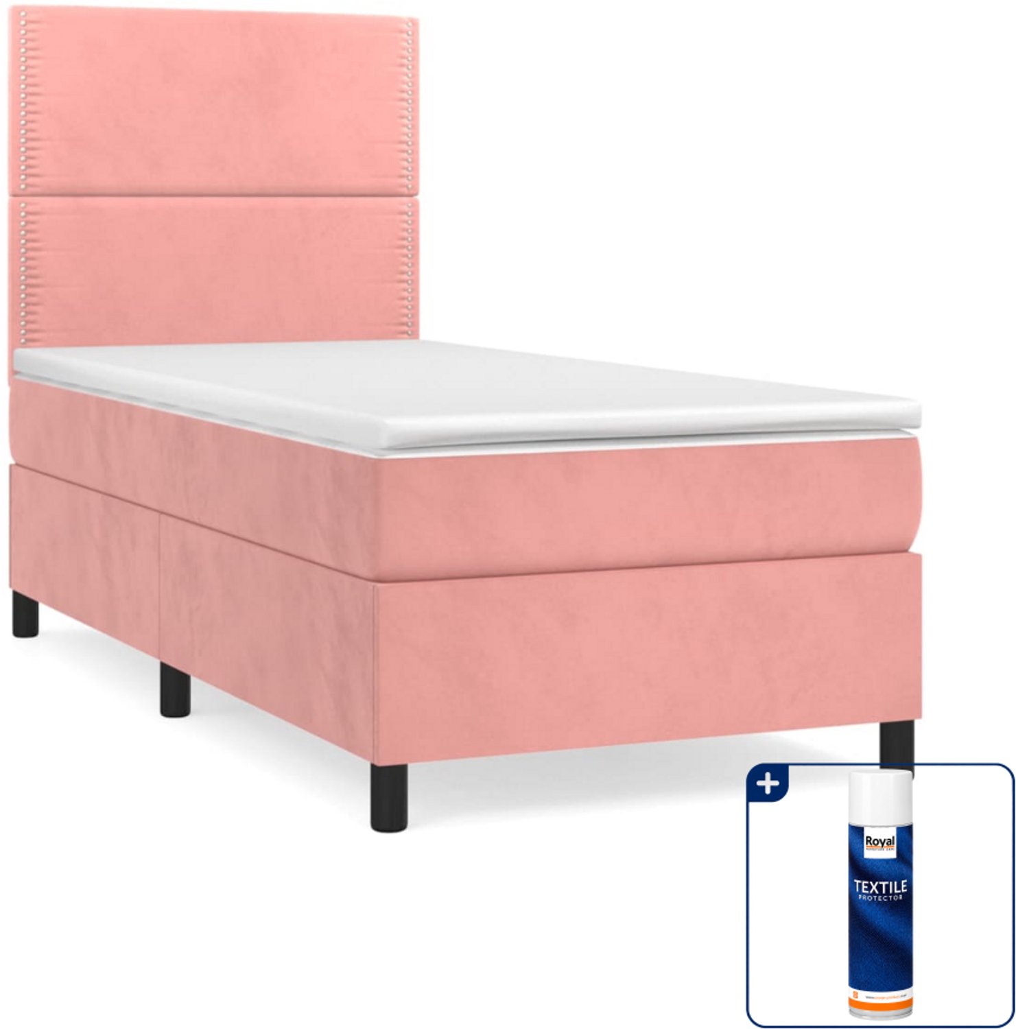 vidaXL boxspring met matras 100 x 200 cm - fluweel - roze - Inclusief textielbeschermer 500 ml