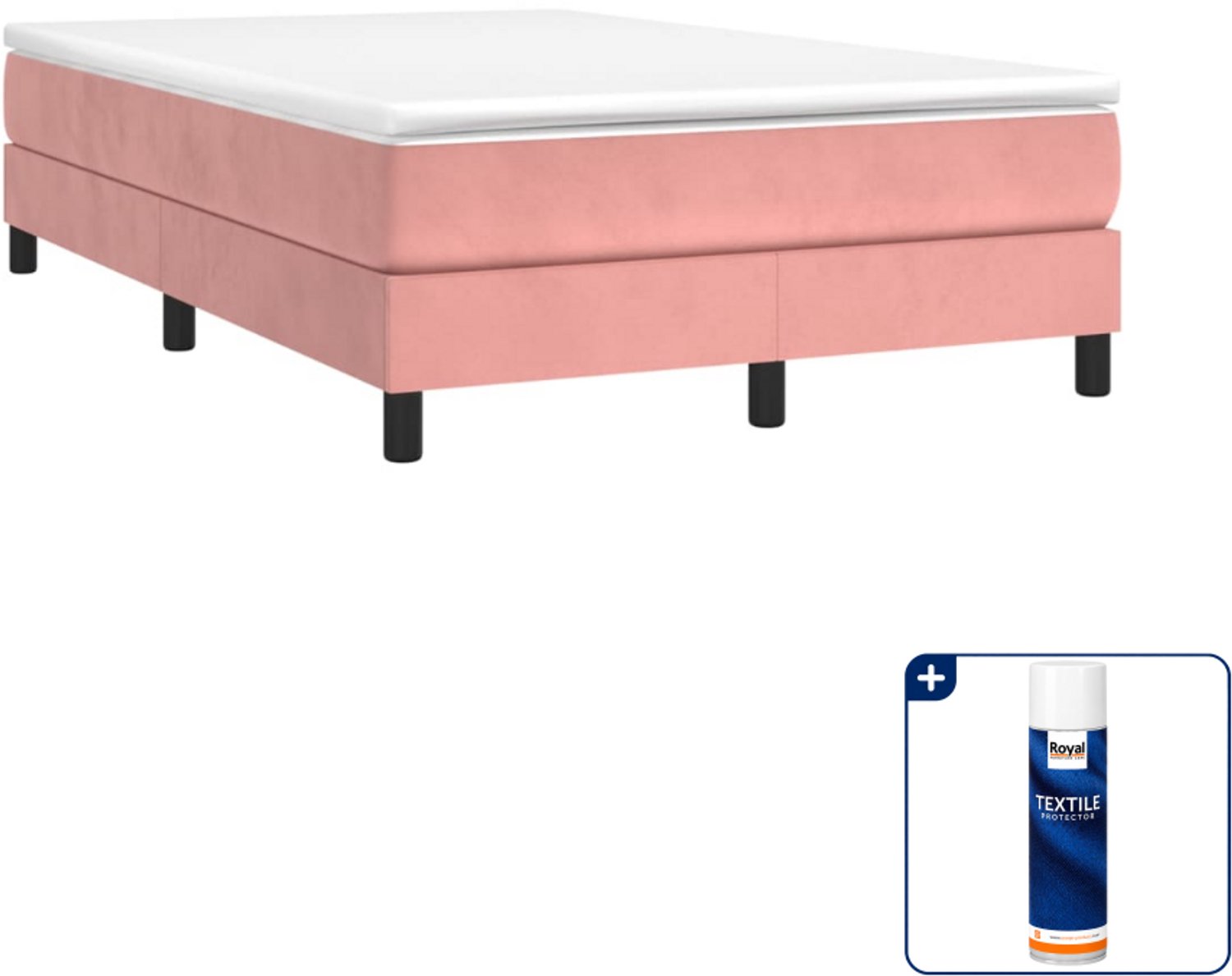 vidaXL boxspring met matras 120 x 190 cm - fluweel - roze - Inclusief textielbeschermer 500 ml