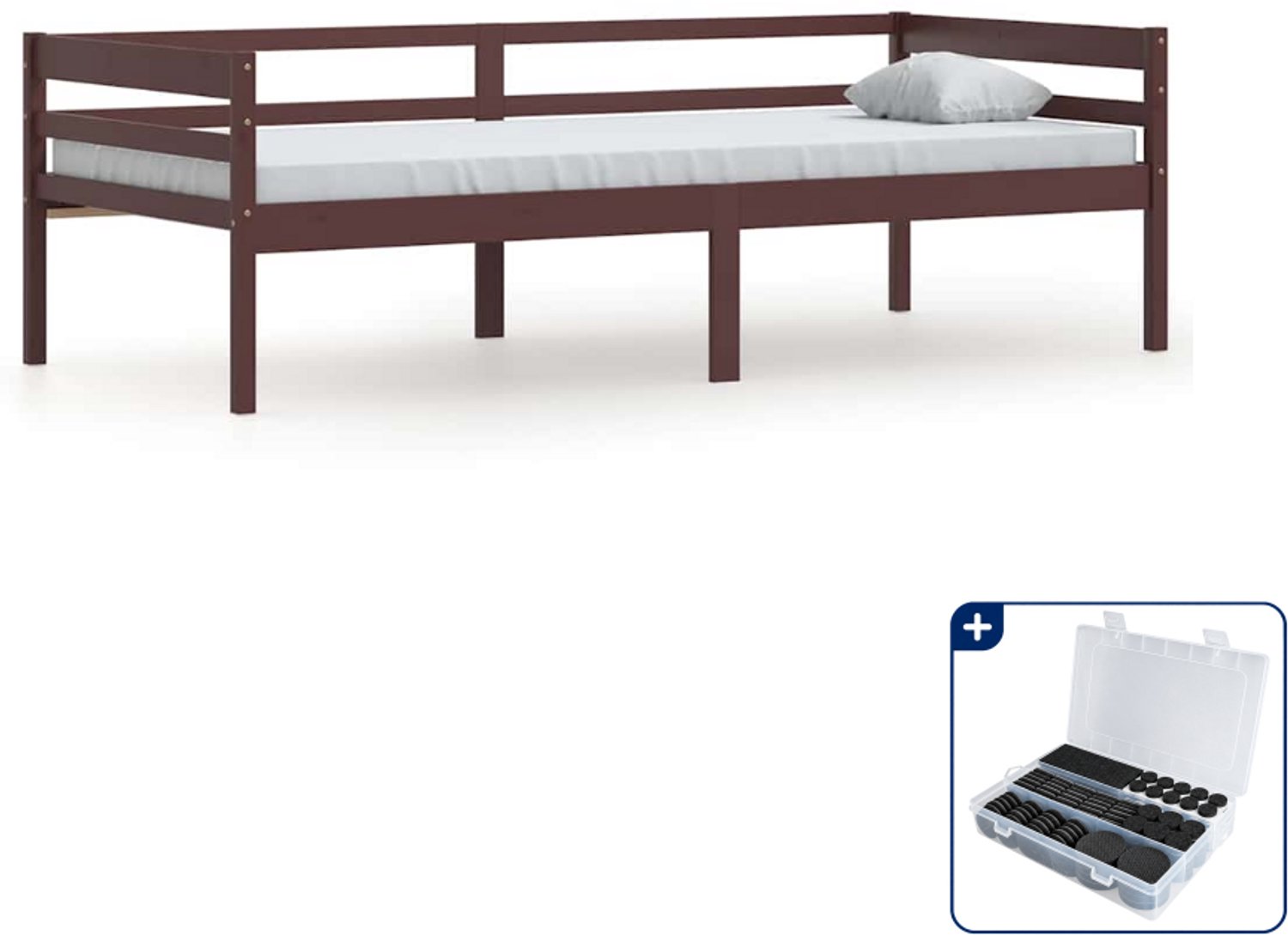 vidaXL bedframe - 90 x 200 cm - massief grenenhout - donkerbruin - Inclusief antikrasvilt 177-delig