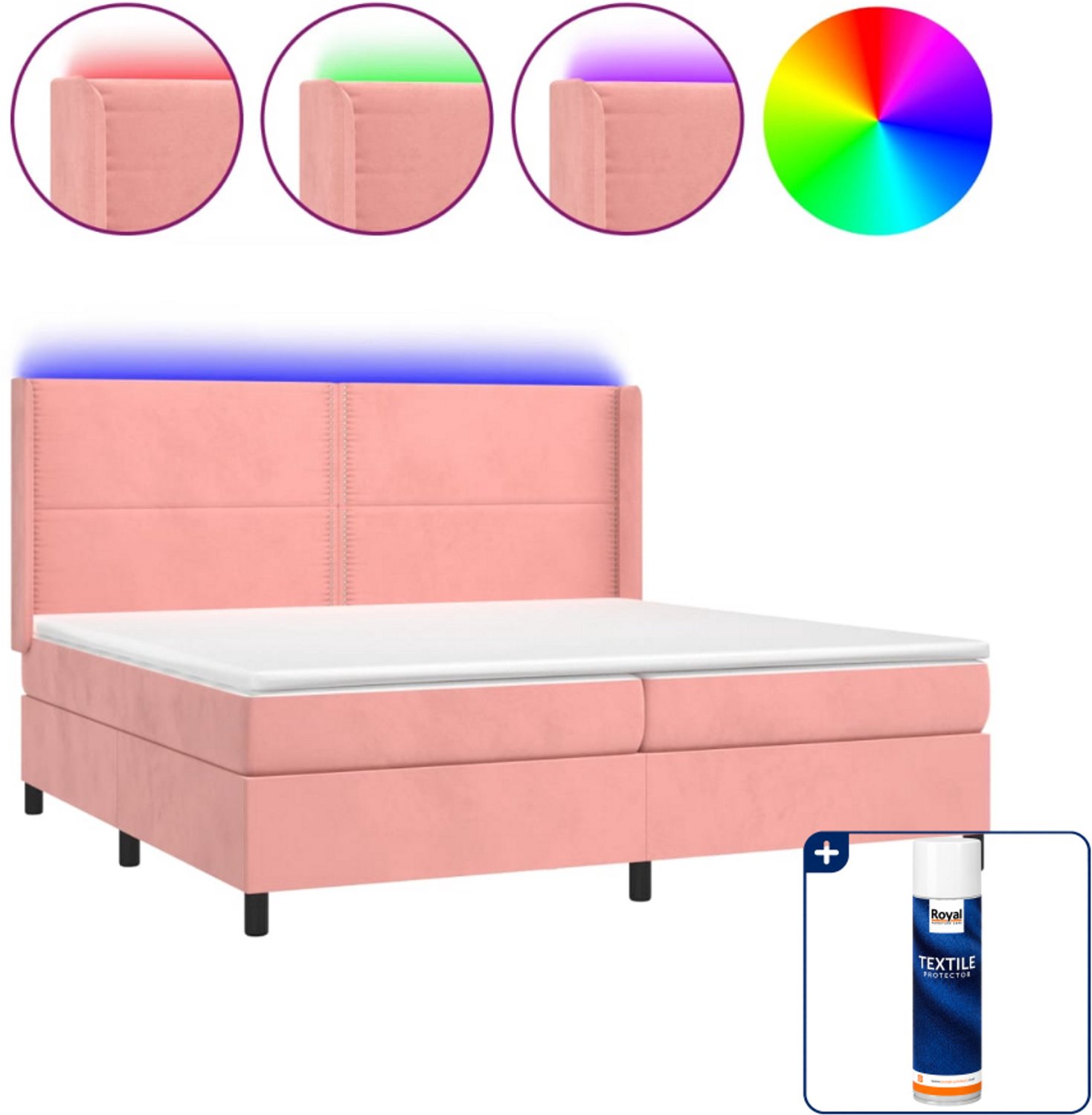 vidaXL Super kingsize boxspring met matras en LED - roze - Inclusief textielbeschermer 500 ml