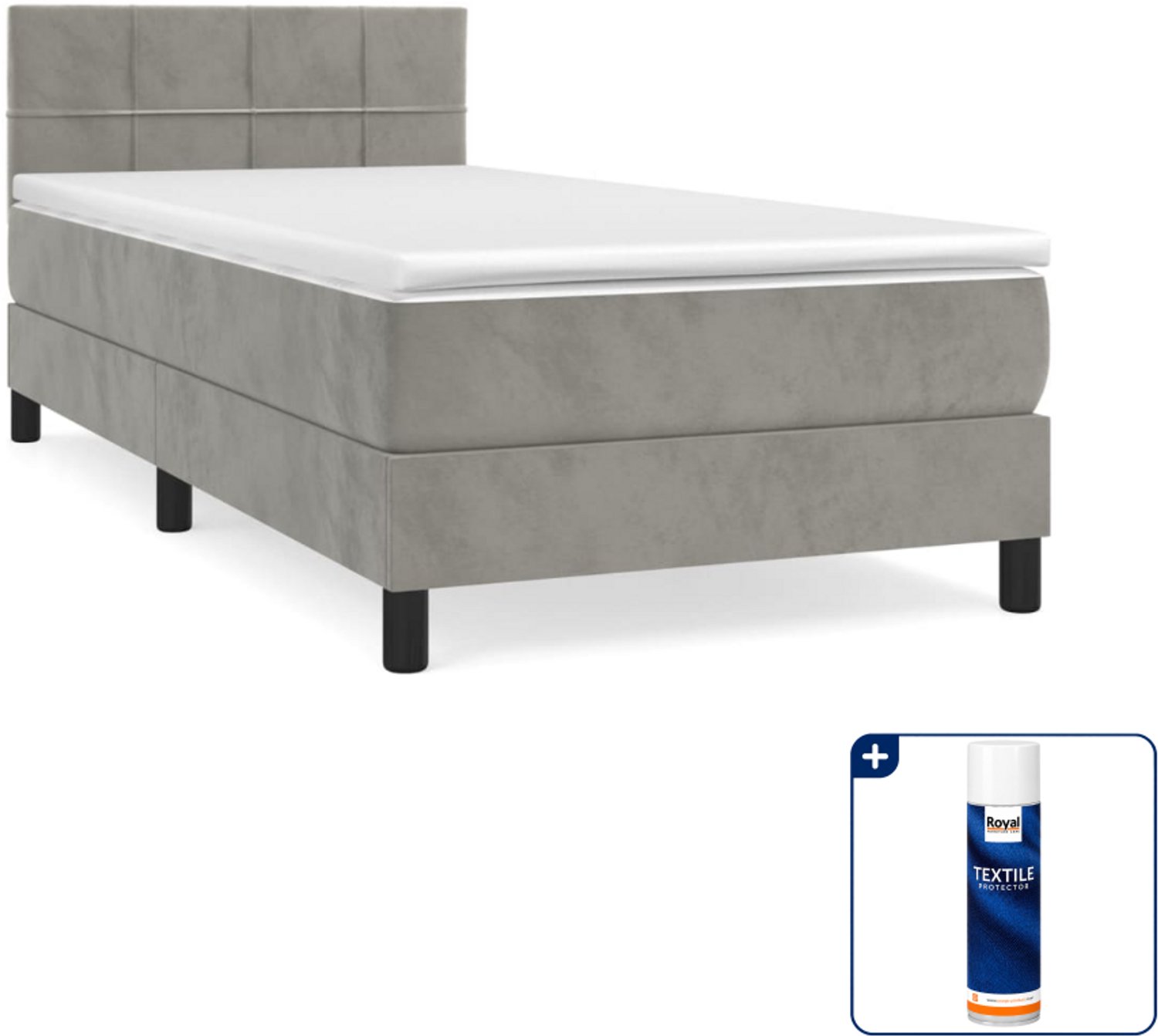 vidaXL boxspring met matras - 100 x 200 cm - fluweel - lichtgrijs - Inclusief textielbeschermer 500 ml