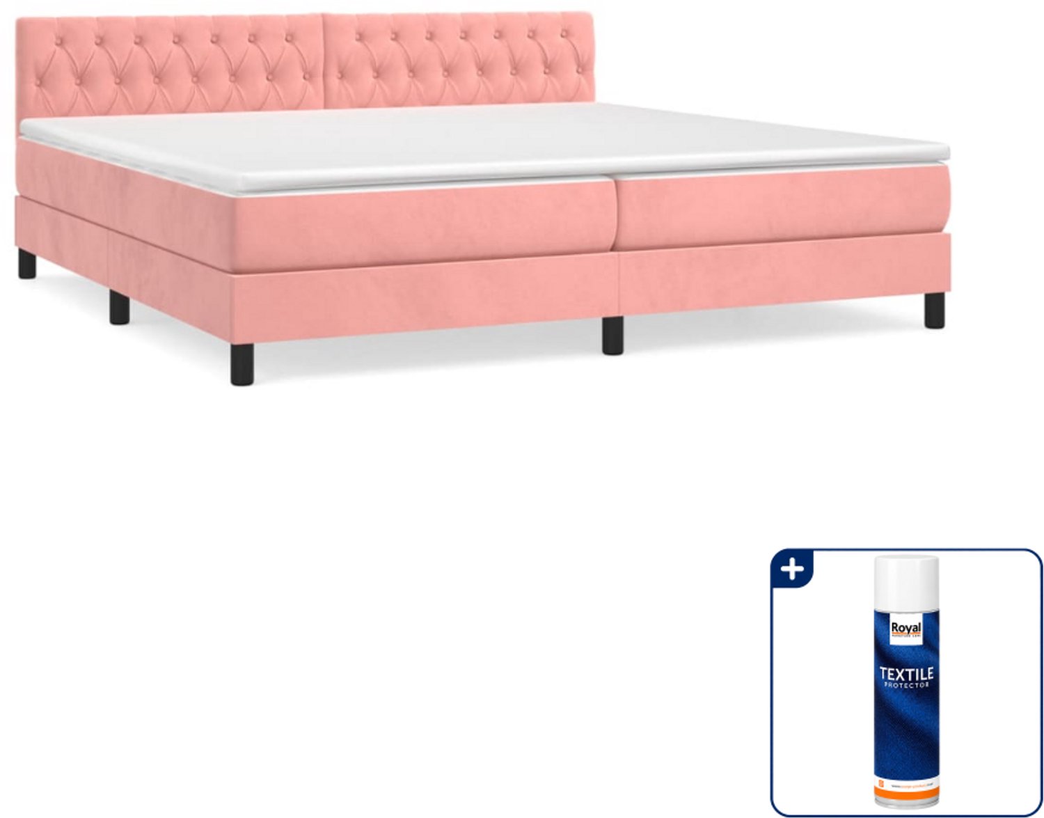 vidaXL boxspring met matras - Super kingsize - 200 x 200 cm - roze - Inclusief textielbeschermer 500 ml