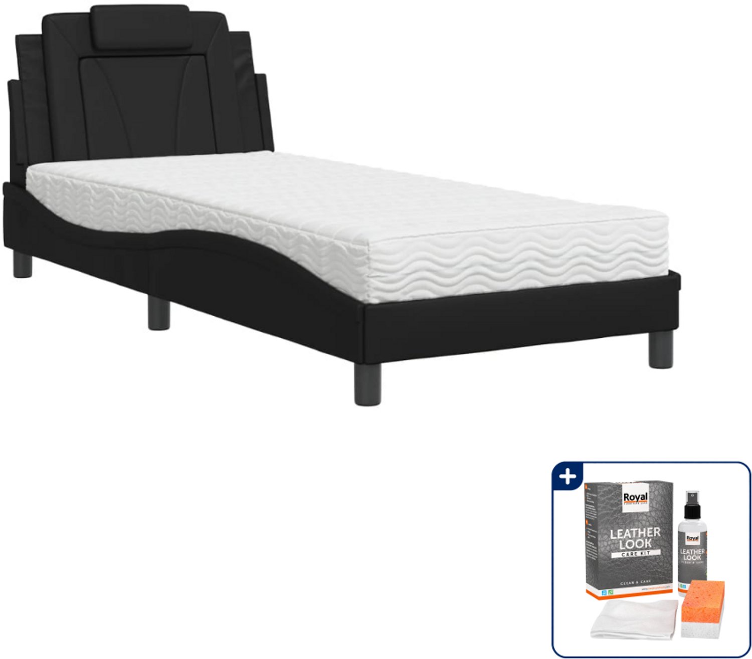 vidaXL Viana bed met matras - 80 x 200 cm - kunstleer - zwart - Inclusief onderhoudsset voor kunstleer 150 ml Wit