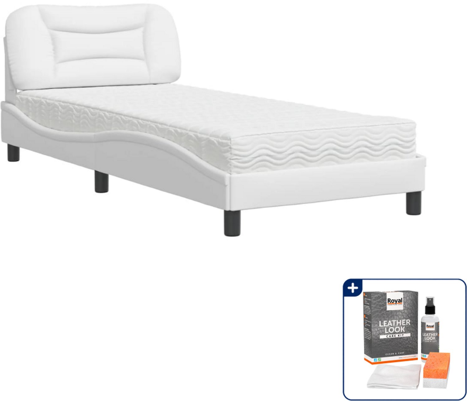vidaXL Hvar bed met matras - 90 x 200 cm - kunstleer - wit - Inclusief onderhoudsset voor kunstleer 150 ml