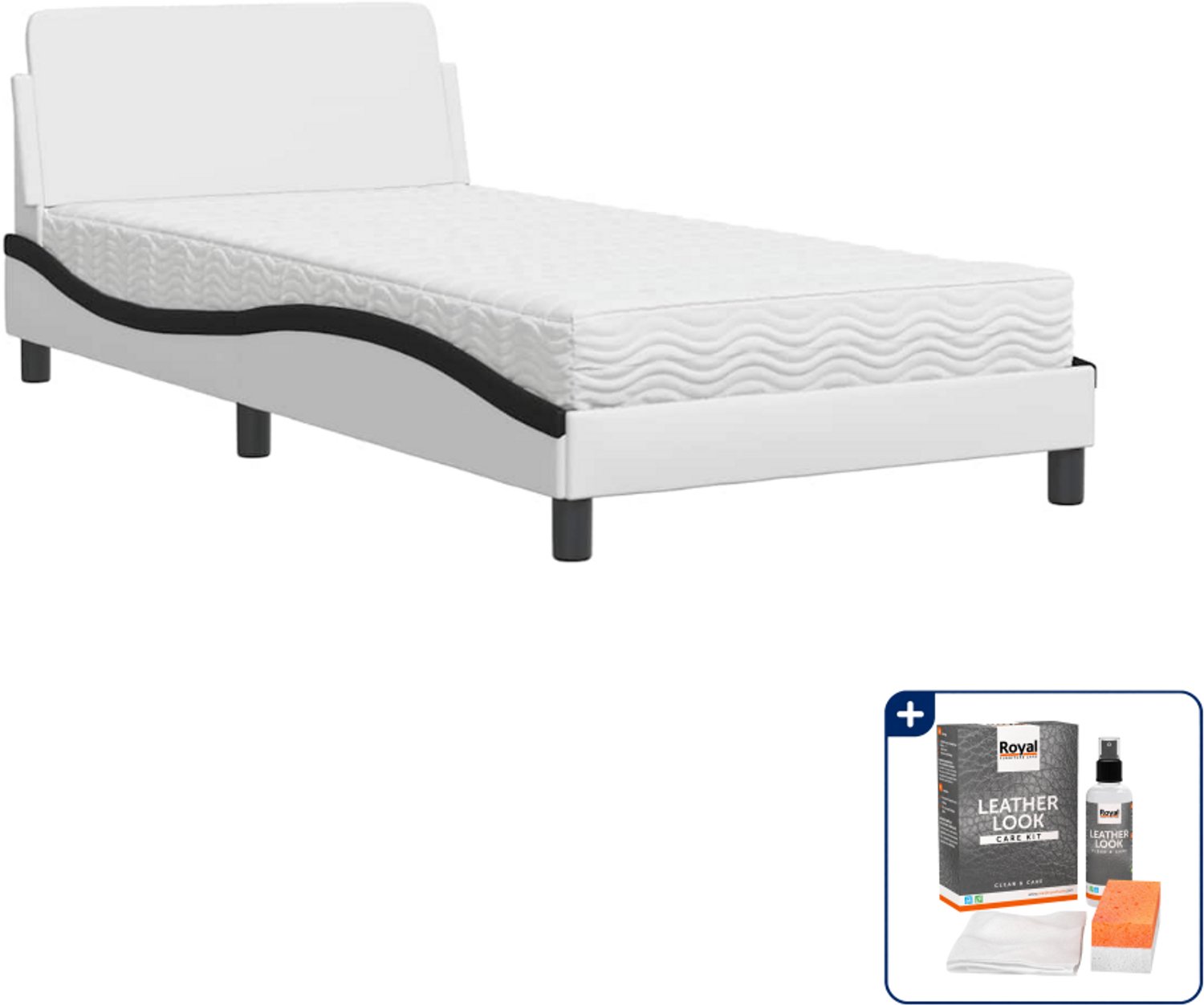 vidaXL Dover bed met matras - 100 x 200 cm - kunstleer - wit en zwart - Inclusief onderhoudsset voor kunstleer 150 ml