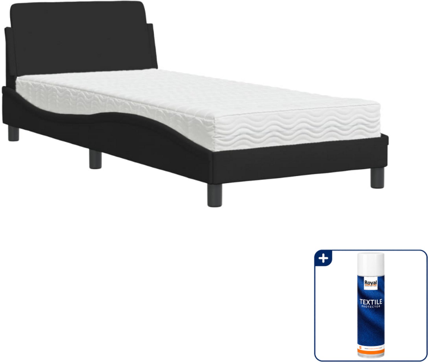 vidaXL bed Dover met matras - 90 x 190 cm - stof - zwart - Inclusief textielbeschermer 500 ml