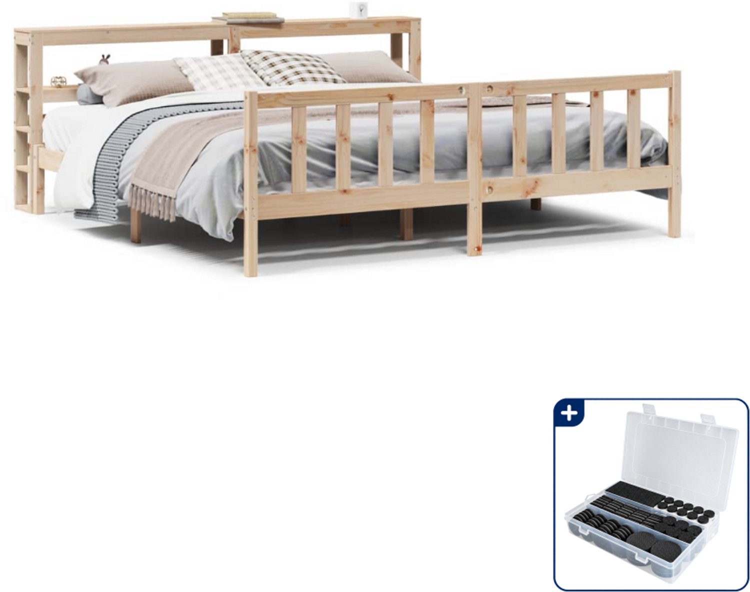 vidaXL Bedframe - Kingsize - 180 x 200 cm - massief grenenhout - Inclusief antikrasvilt 177-delig Wit