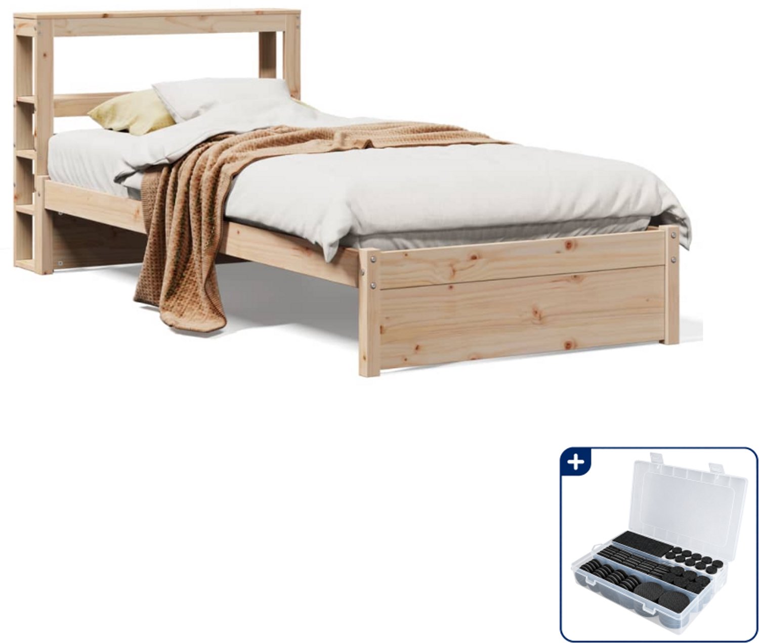 vidaXL bedframe met hoofdbord - 75 x 190 cm - massief grenenhout - Inclusief antikrasvilt 177-delig Wit