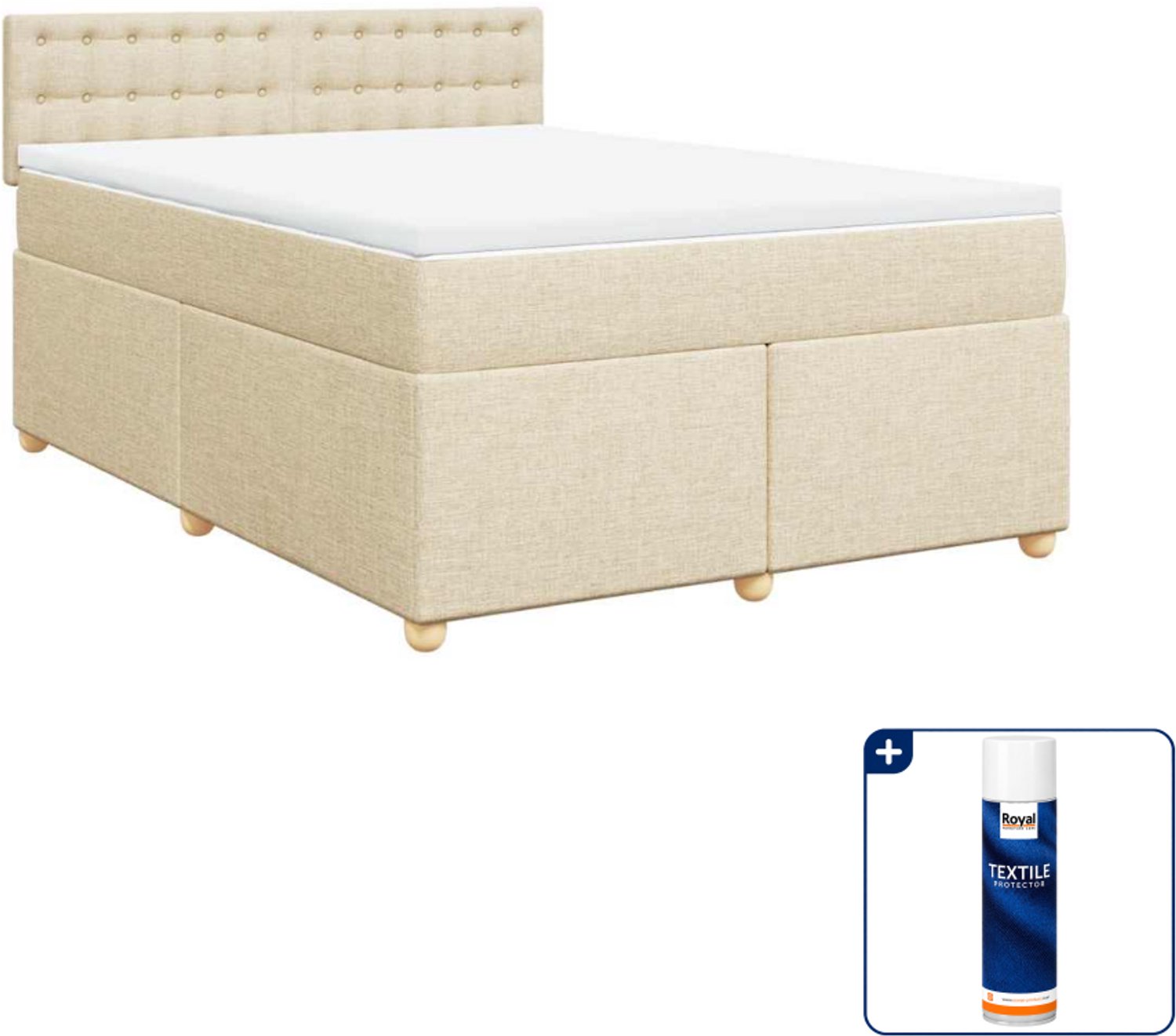 vidaXL boxspring met matras 140 x 190 cm - crèmekleurig - Inclusief textielbeschermer 500 ml